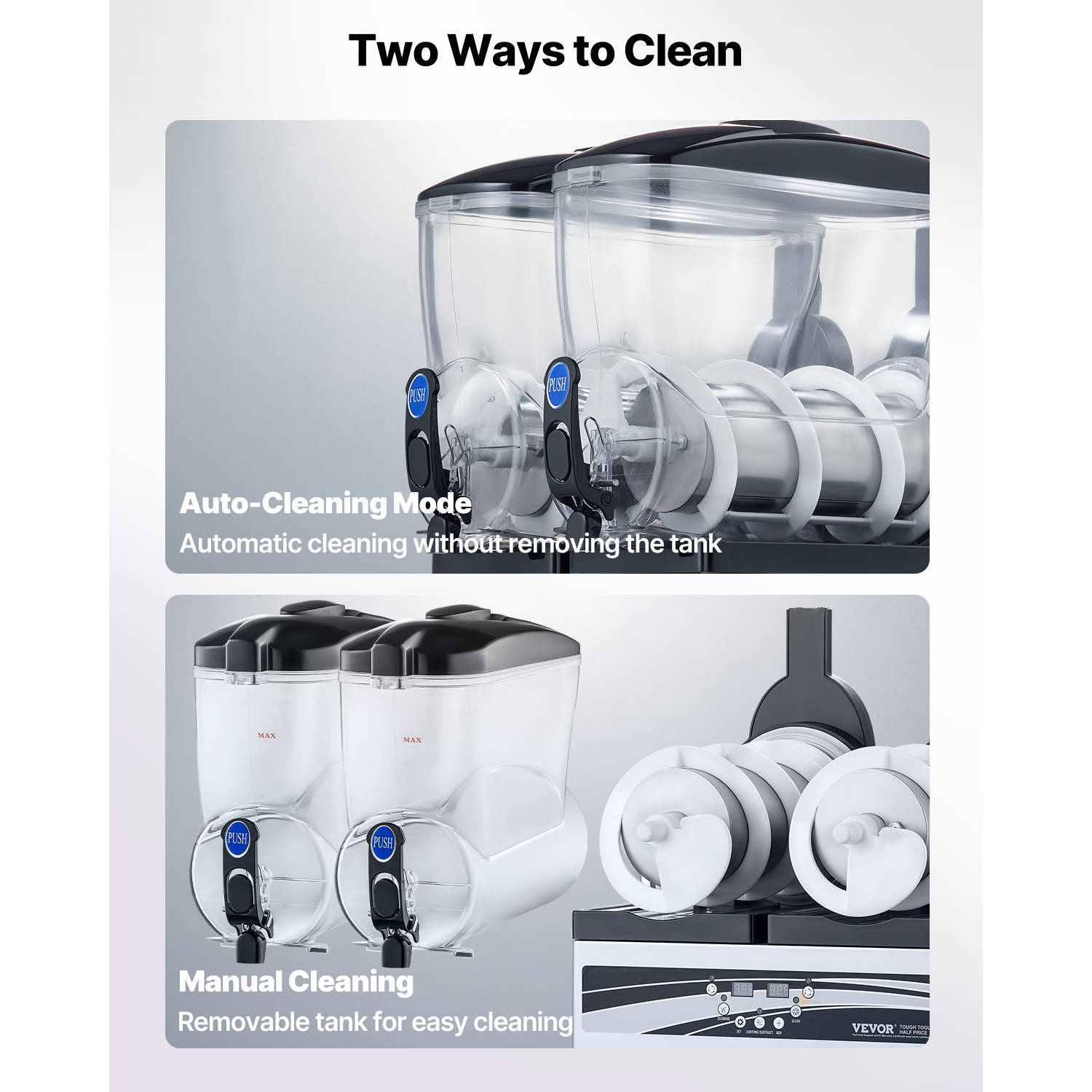 VEVOR 15Lx2 Double Commercial Frozen Drink Maker, Tank Slushy Machine, 120 Cups Stainless Steel Margarita Smoothie Machine, Slushie Maker for Home