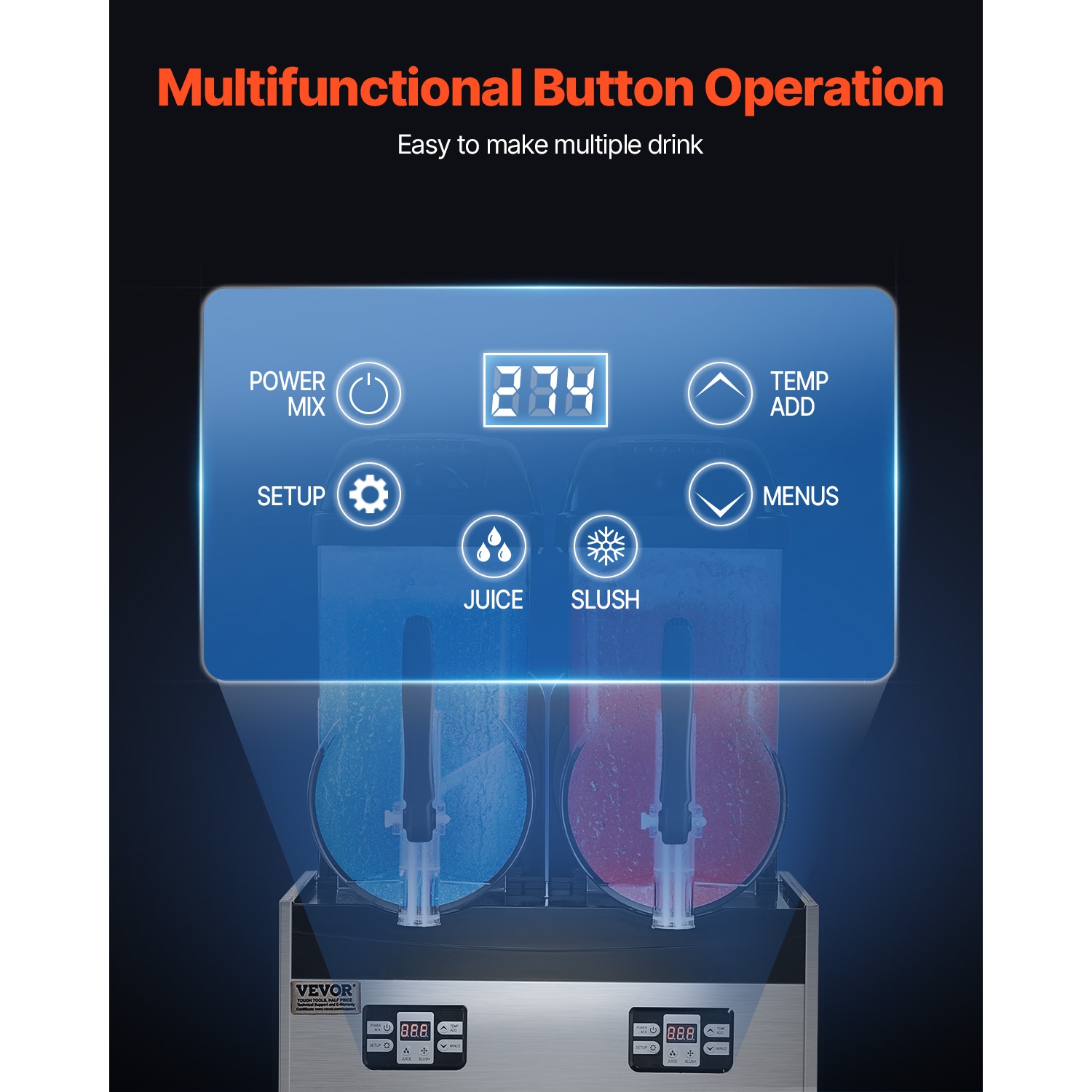 VEVOR 12Lx2 Double Commercial Slushy Machine, Tank Froze Machine, 96 Cups Stainless Steel Margarita Smoothie Frozen Drink Maker, Slushie Maker for