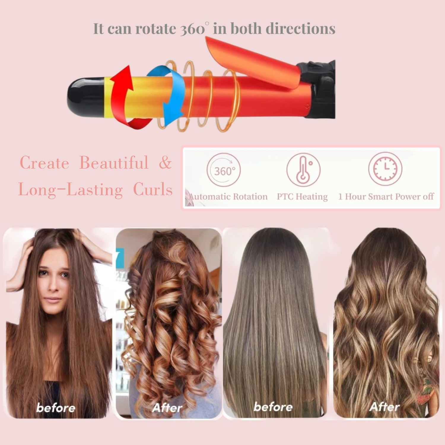 Home Curseur automatique de cheveux 28&nbsp;mm/1.1&nbsp;po Curler rotatif avec écran LED pour le coiffage