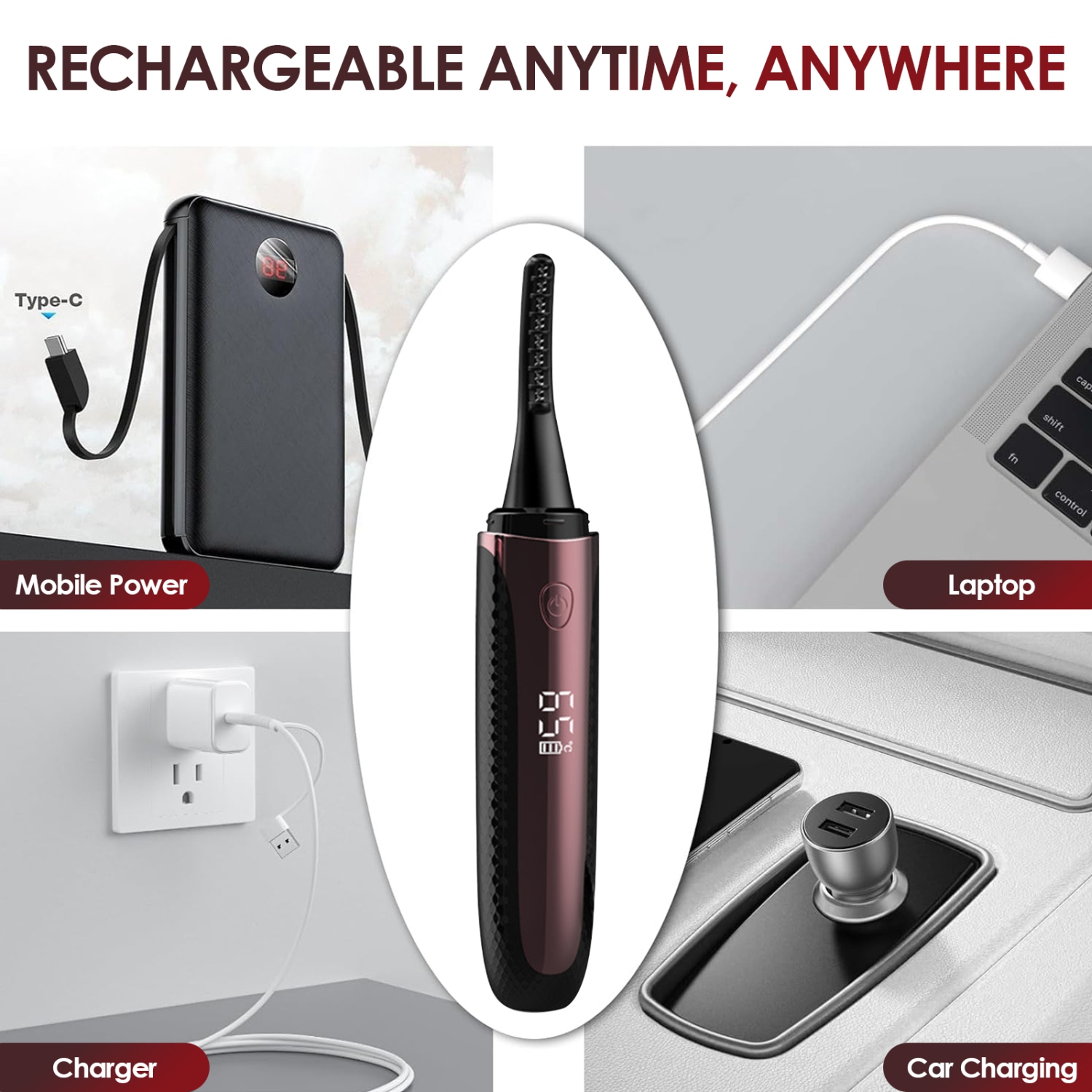 Electric Heated Eyelash Curler, Rechargeable Electric Eyelash Curler with 4 Temperature Modes and LED Display for Women Eyelash Care