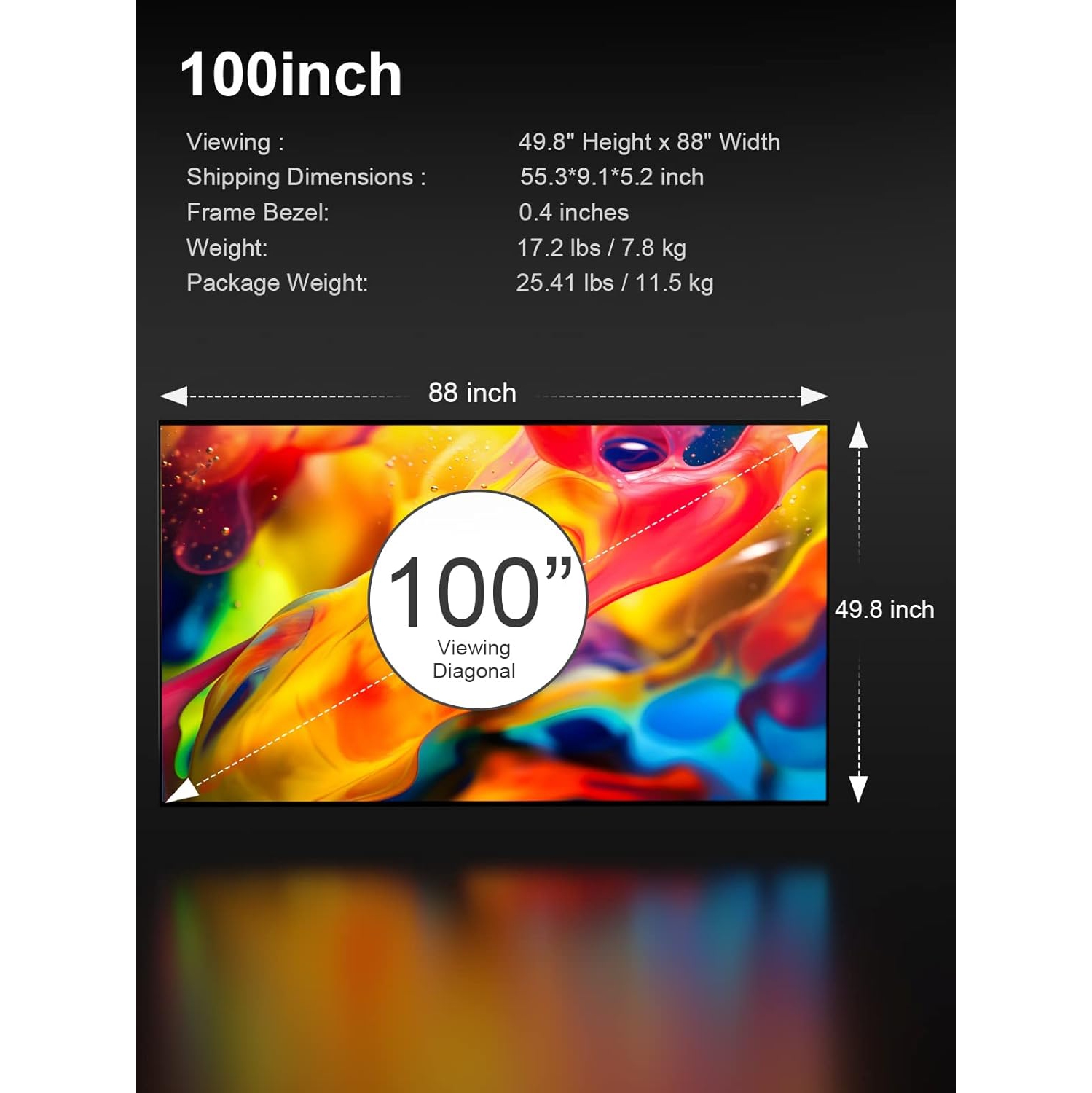 Écran de projection fixe de 135&nbsp;po, 3D actif UHD 4K/8K compatible avec les projecteurs standard, à courte focale et UST