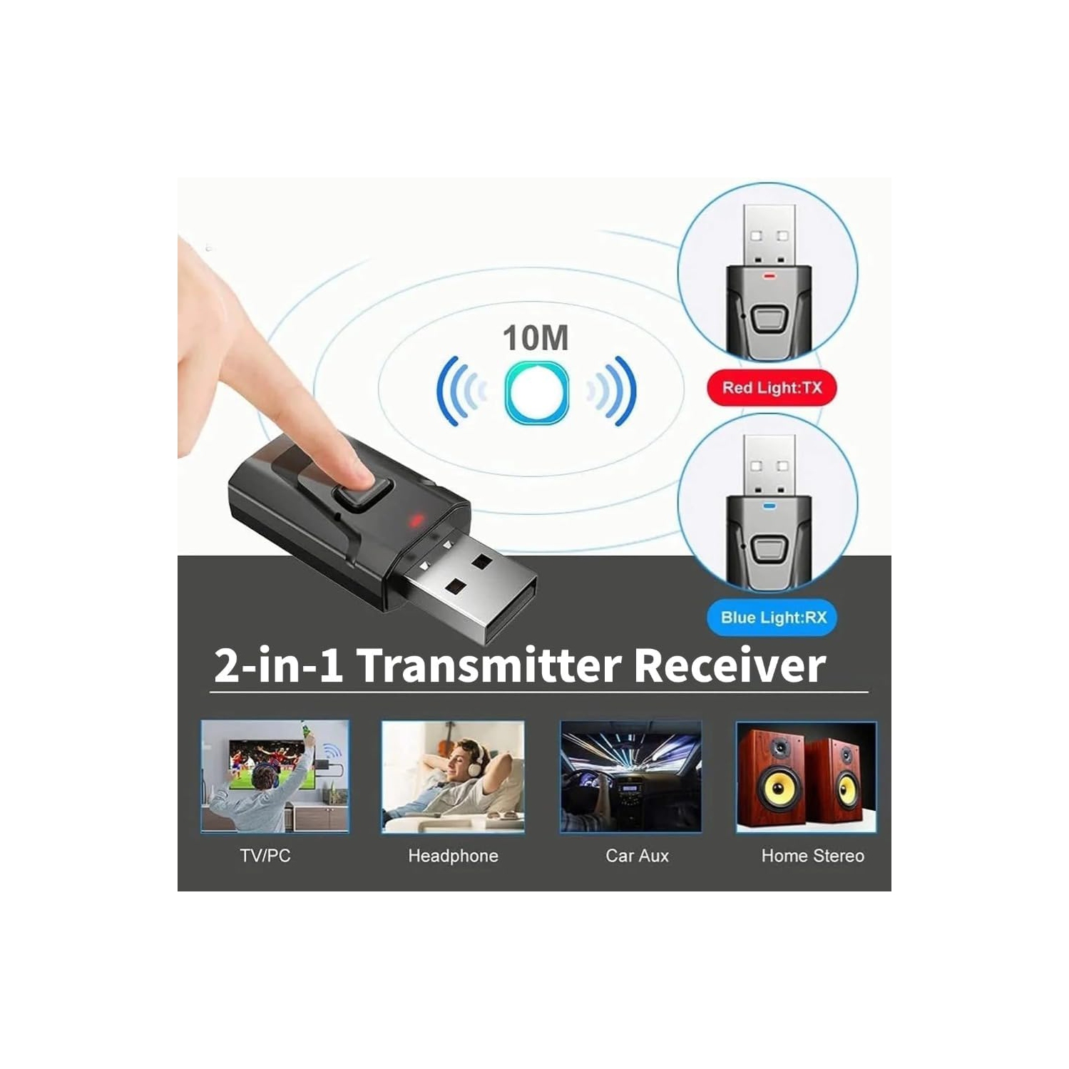 2PCS Émetteur Bluetooth USB pour téléviseur avec son clair, adaptateur audio prêt à l'emploi, adaptateur Bluetooth 5,0 pour TV Car PC, récepteur