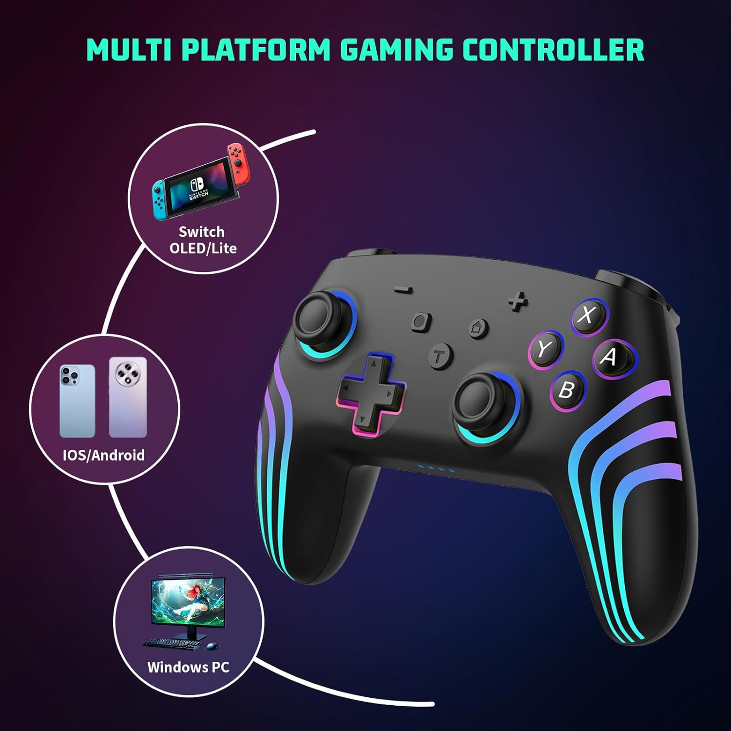 Nouvelle manette de jeu sans fil Bluetooth NS PRO, dotée de vibrations somatosensorielles à six axes et de lumières colorées RVB, commutateur à deux