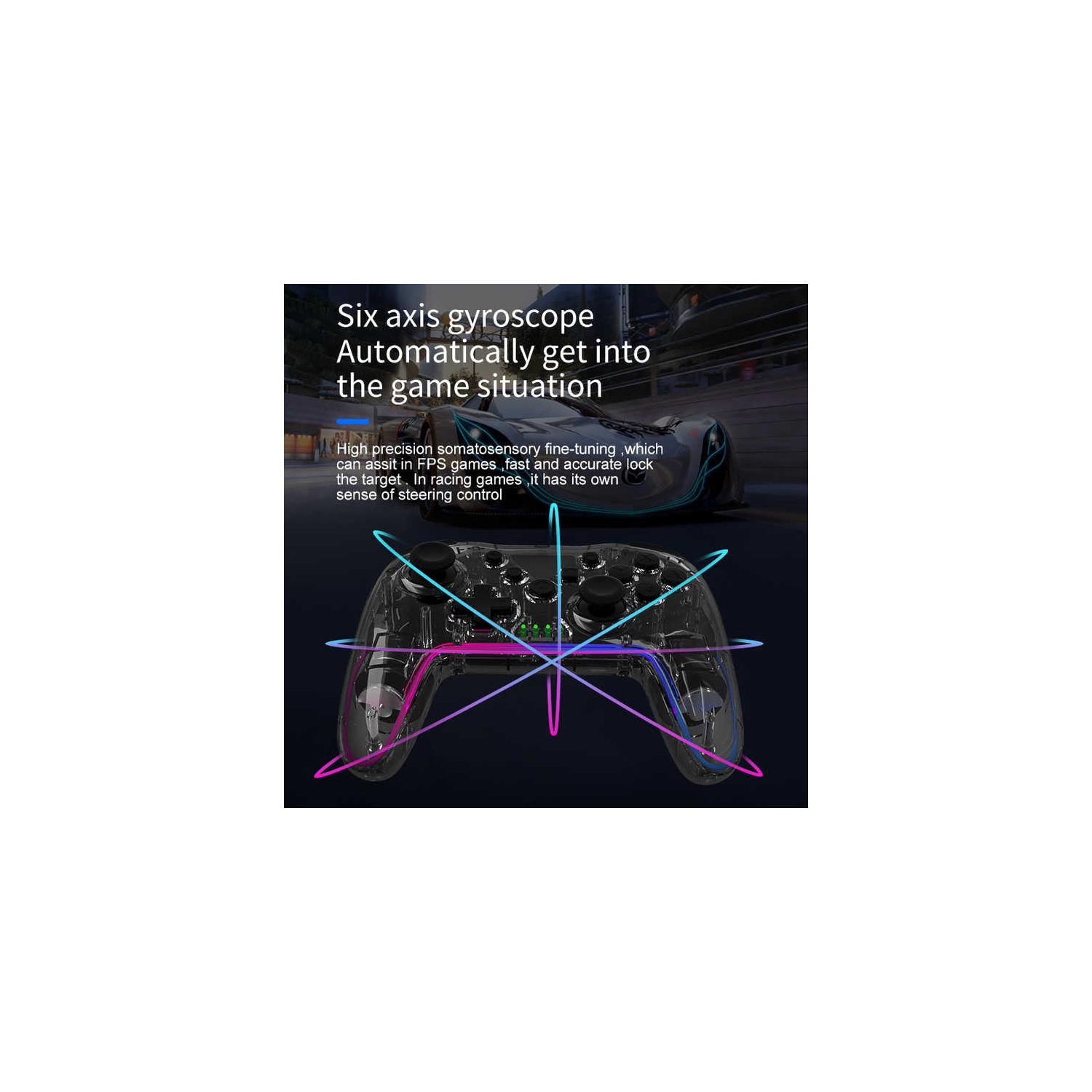 Manette sans fil pour PC, Switch/PS4 et autres manettes; détection de vibrations et de mouvement à six axes; noir clair avec récepteur - compatible