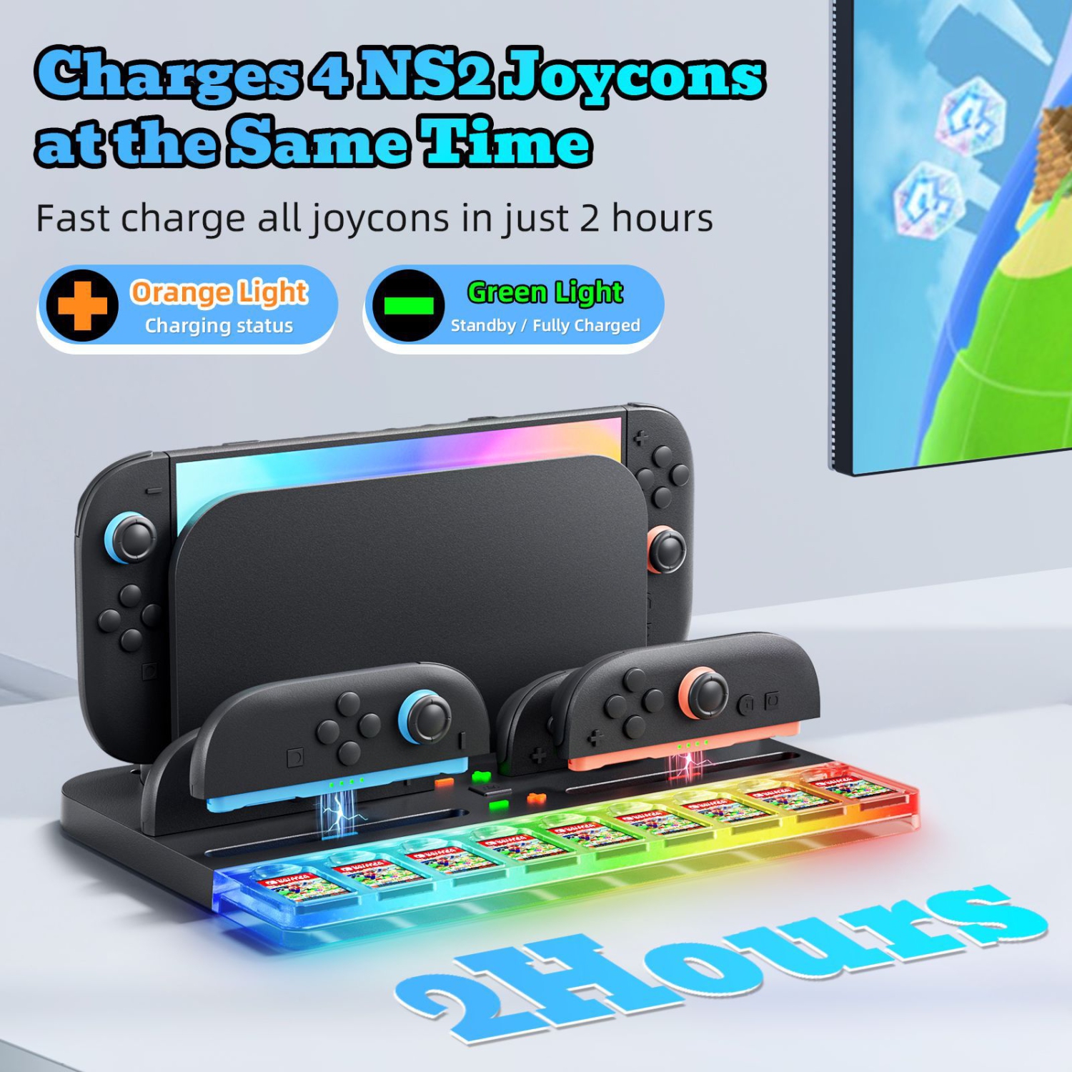 New SWITCH2 storage charger, host controller card storage, NS2 RGB glare controller fast charging, black