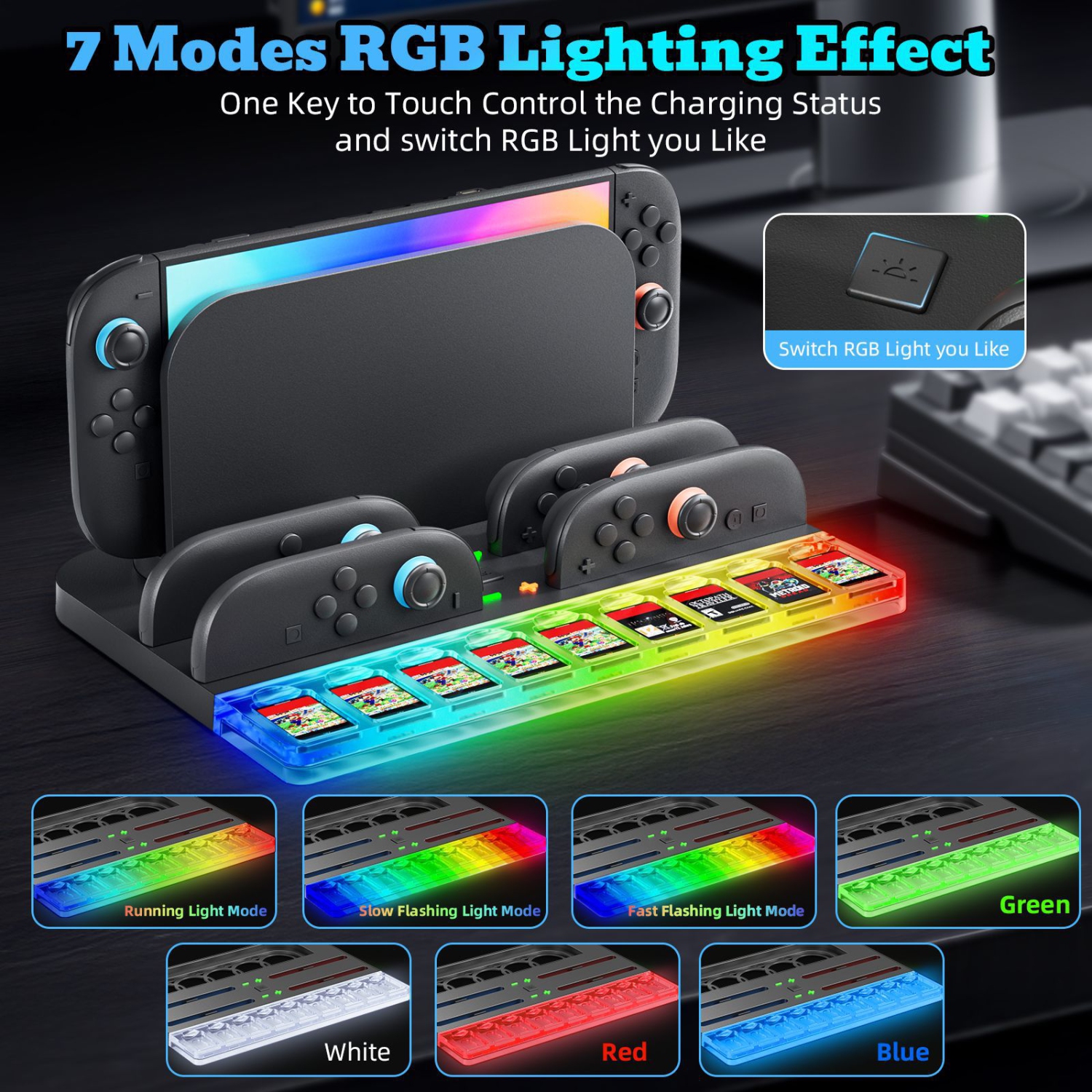 New SWITCH2 storage charger, host controller card storage, NS2 RGB glare controller fast charging, black