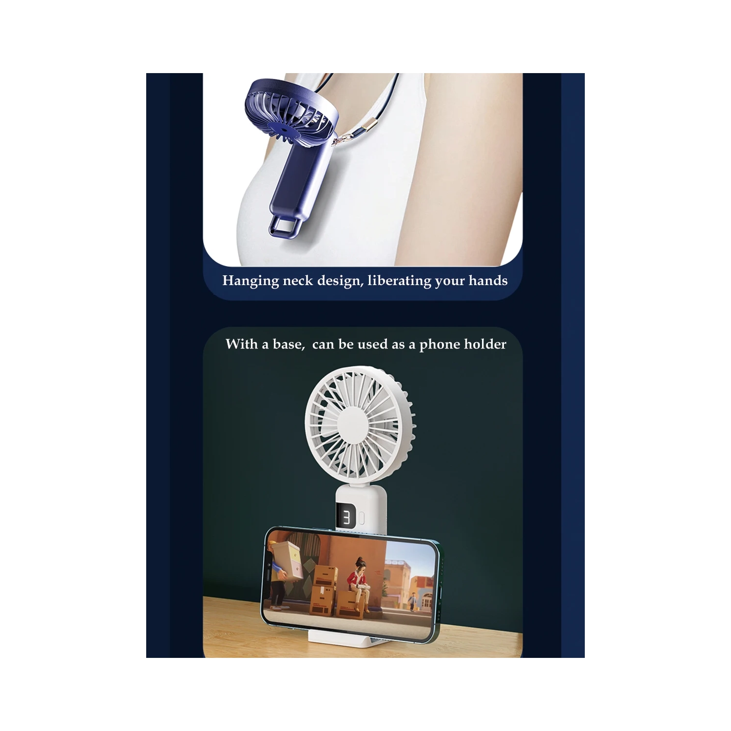 Ventilateur pliant de bureau rechargeable USB avec crochet de refroidissement à air portatif électrique avec écran LED, batterie grande capacité 100