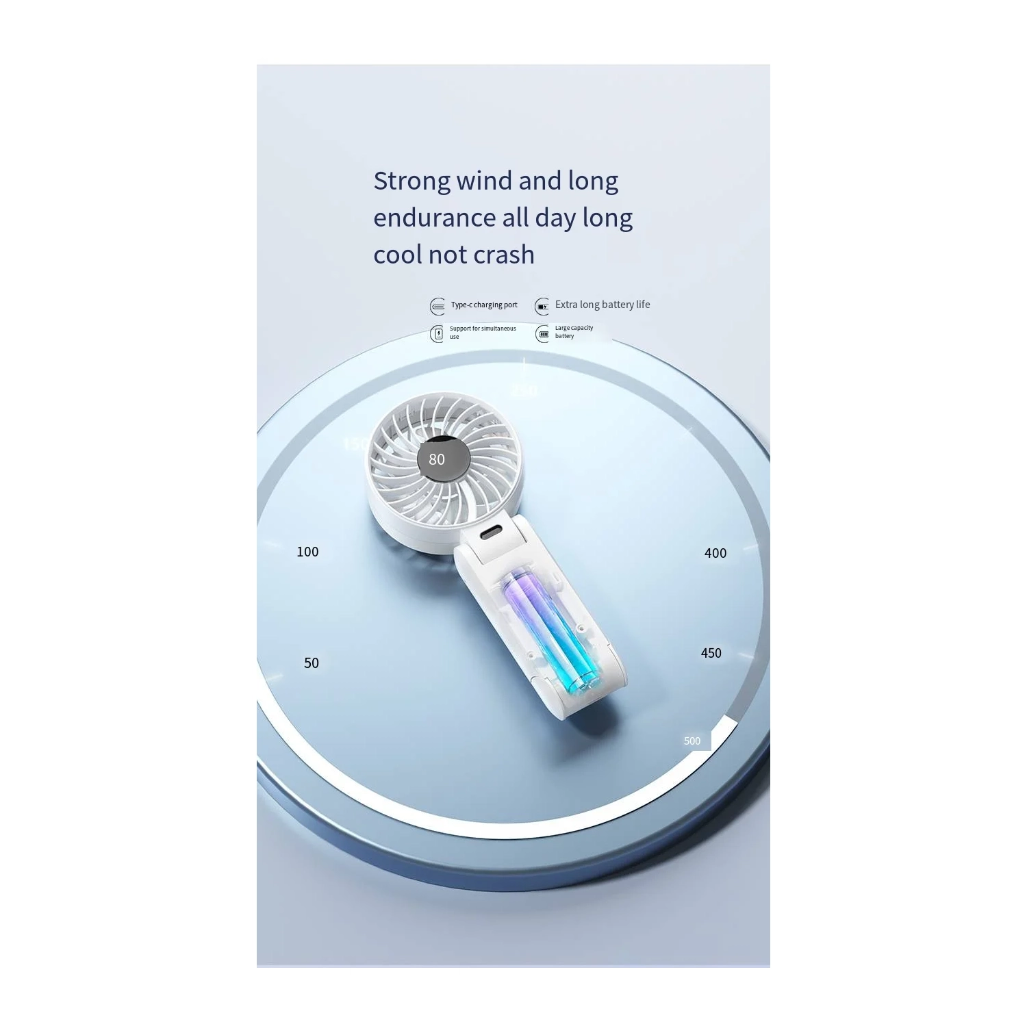 Ventilateur pliant rechargeable USB de bureau avec crochet de refroidissement à air portatif électrique avec écran LED, batterie grande capacité 100