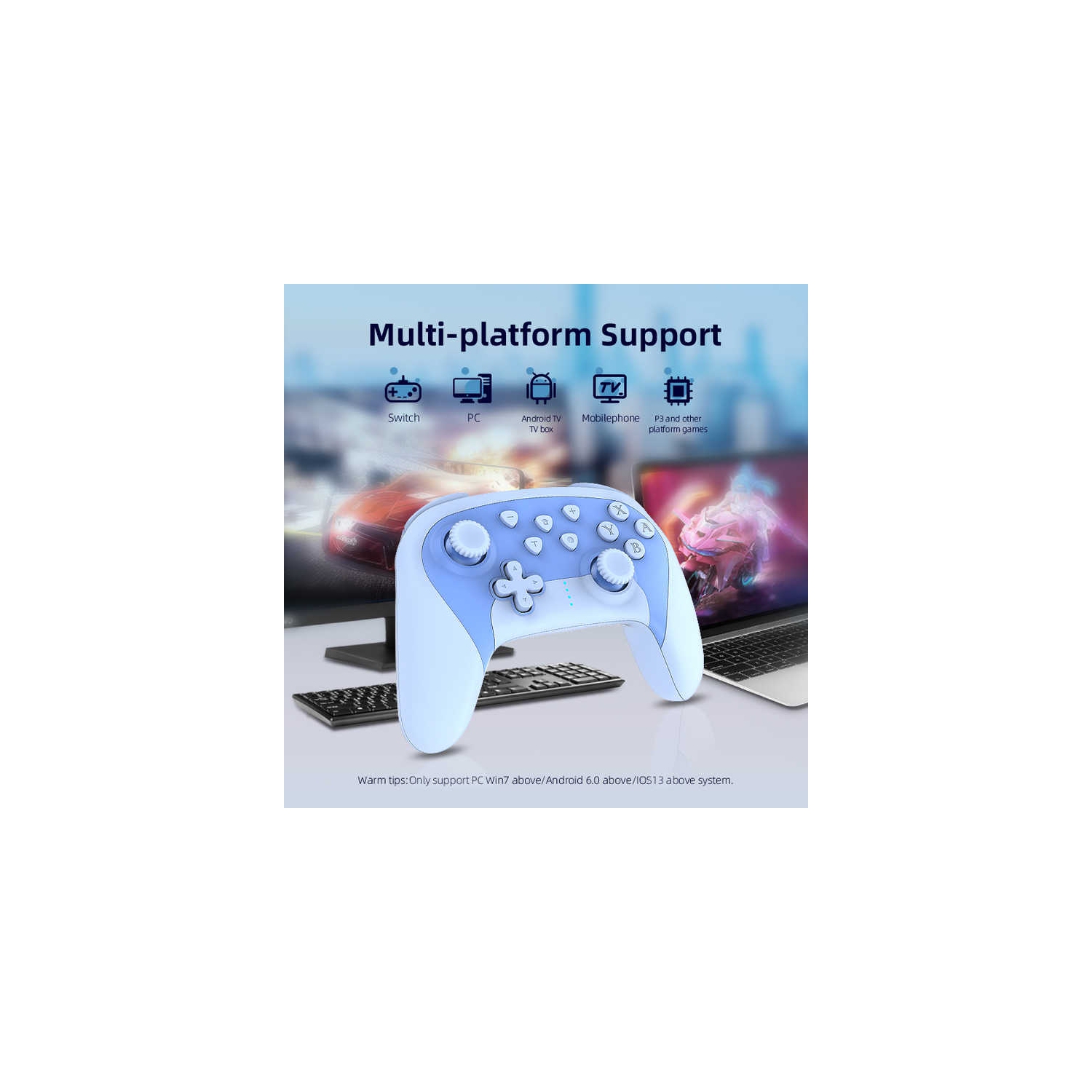 Manette de jeu professionnelle sans fil Switch avec vibration Wake-up Bluetooth Vibration Somatosensory PC PC Switch manette de jeu - Rouge/Bleu