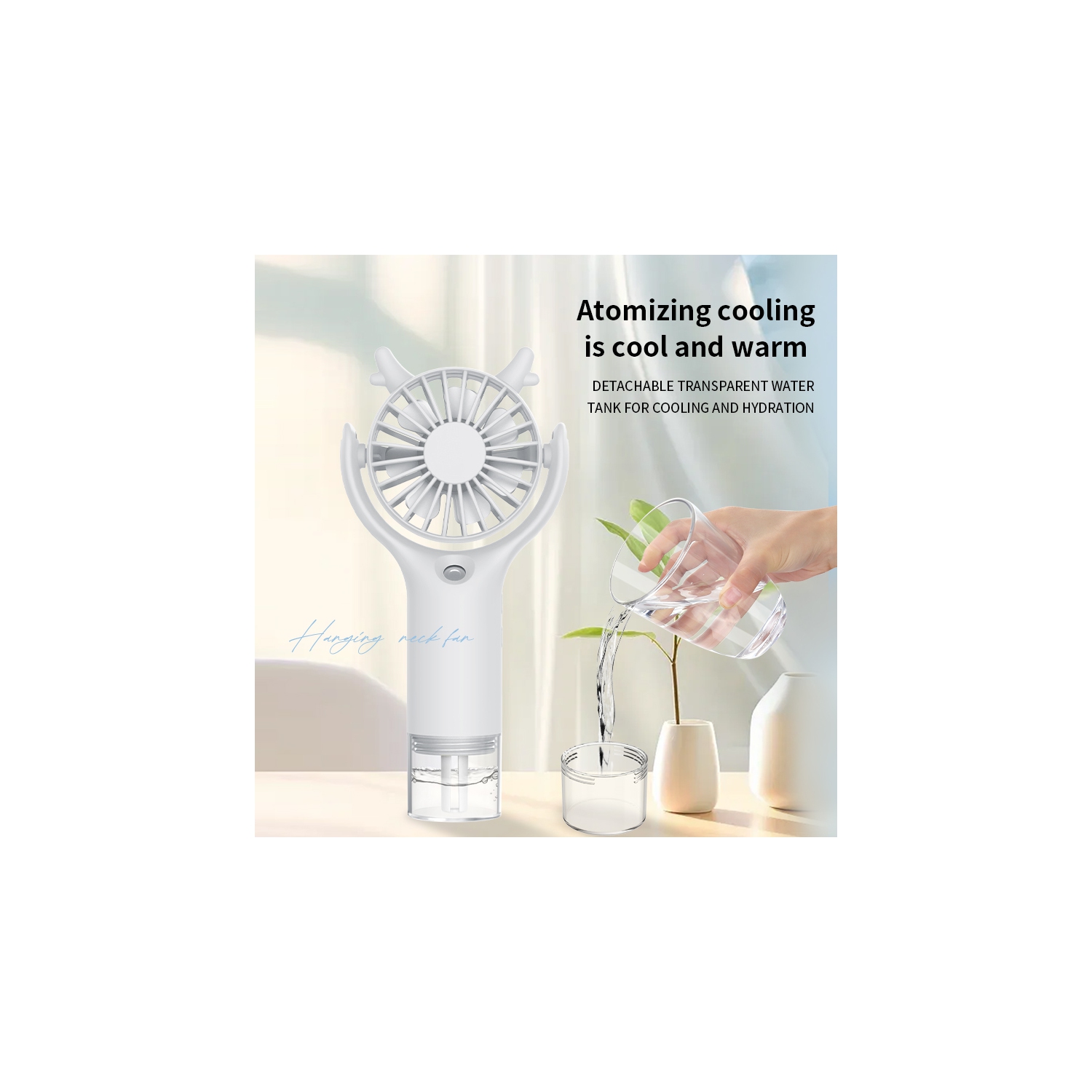 2025 USB Mini New Water Mist Fan Portable Summer Handheld Rechargeable Handheld Water Mist Air Conditioner Fan, White