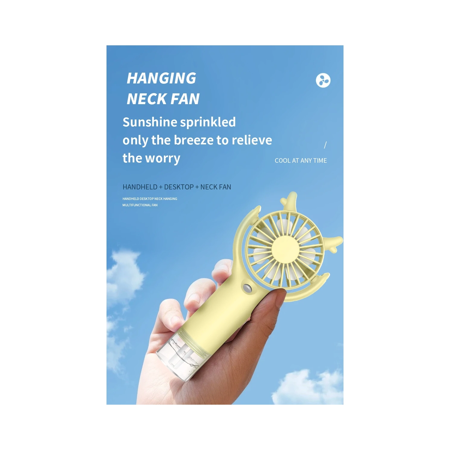 2025 USB Mini New Water Mist Fan Portable Summer Handheld Rechargeable Handheld Water Mist Air Conditioner Fan, White