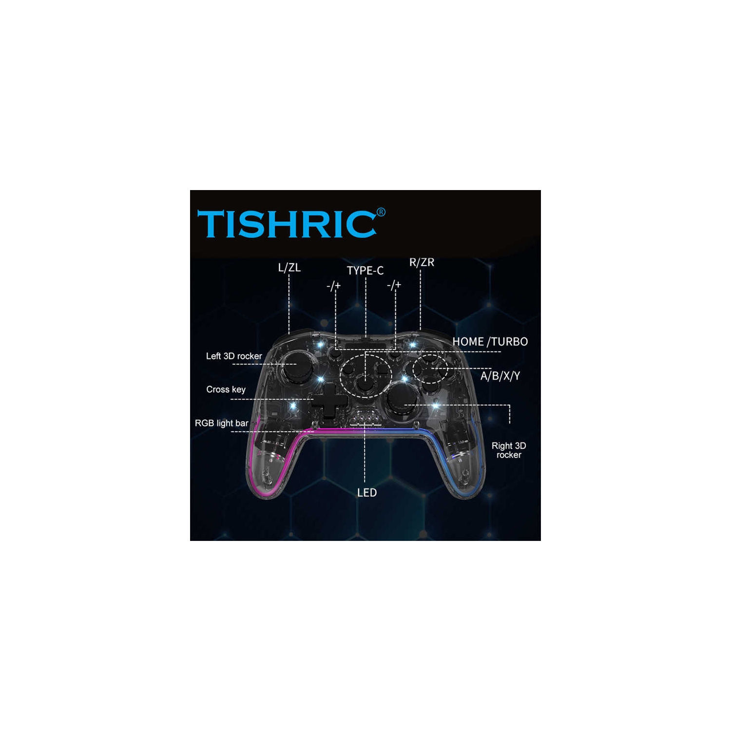 Manette de jeu Bluetooth sans fil | Connexion à trois modes pour Switch/PC/téléphone mobile | Commande à une touche | Vibration HD | Manette sans fil