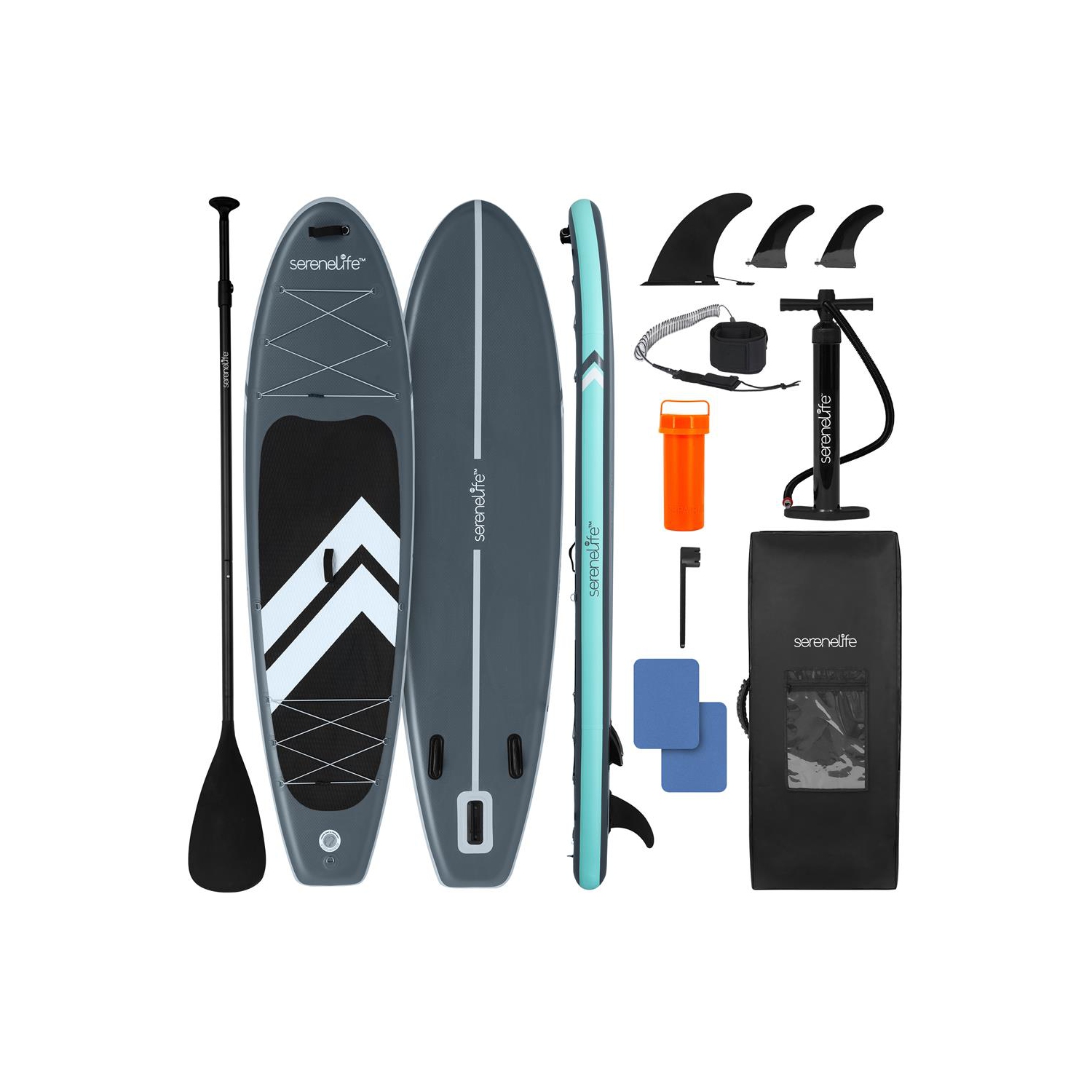 SereneLife 10’ Inflatable Stand Up Paddle Board with Premium SUP Accessories - 32” Wide Stable Design with Non-Slip EVA Deck Pad, for Youth and