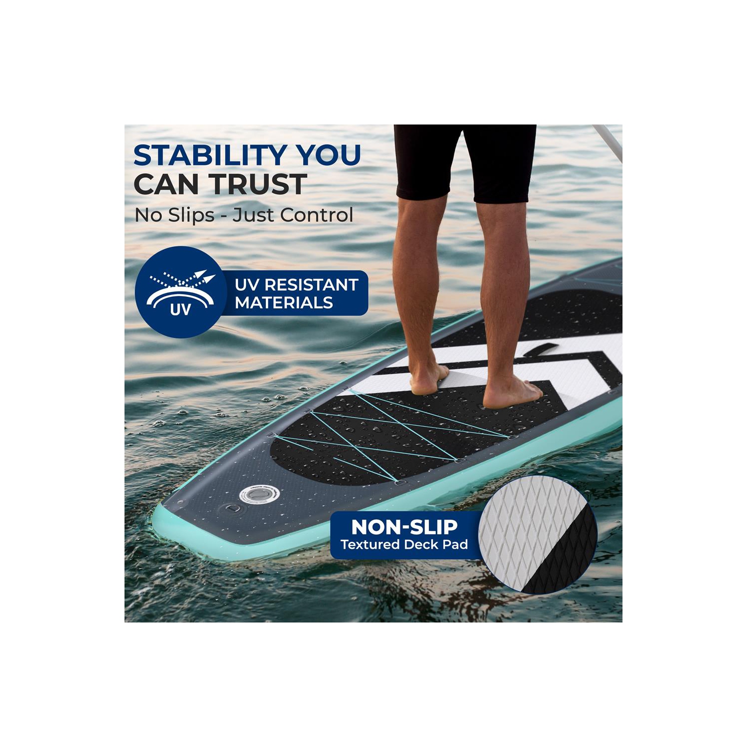 SereneLife 10’ Inflatable Stand Up Paddle Board with Premium SUP Accessories - 32” Wide Stable Design with Non-Slip EVA Deck Pad, for Youth and