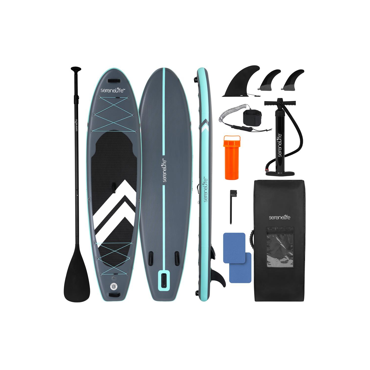 SereneLife 10’ Inflatable Stand Up Paddle Board with Premium SUP Accessories - 32” Wide Stable Design with Non-Slip EVA Deck Pad, for Youth and