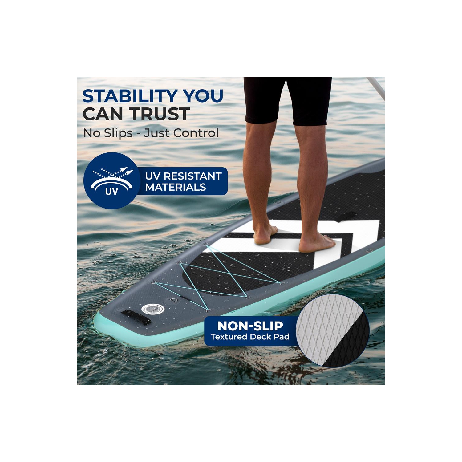 SereneLife 10’ Inflatable Stand Up Paddle Board with Premium SUP Accessories - 32” Wide Stable Design with Non-Slip EVA Deck Pad, for Youth and
