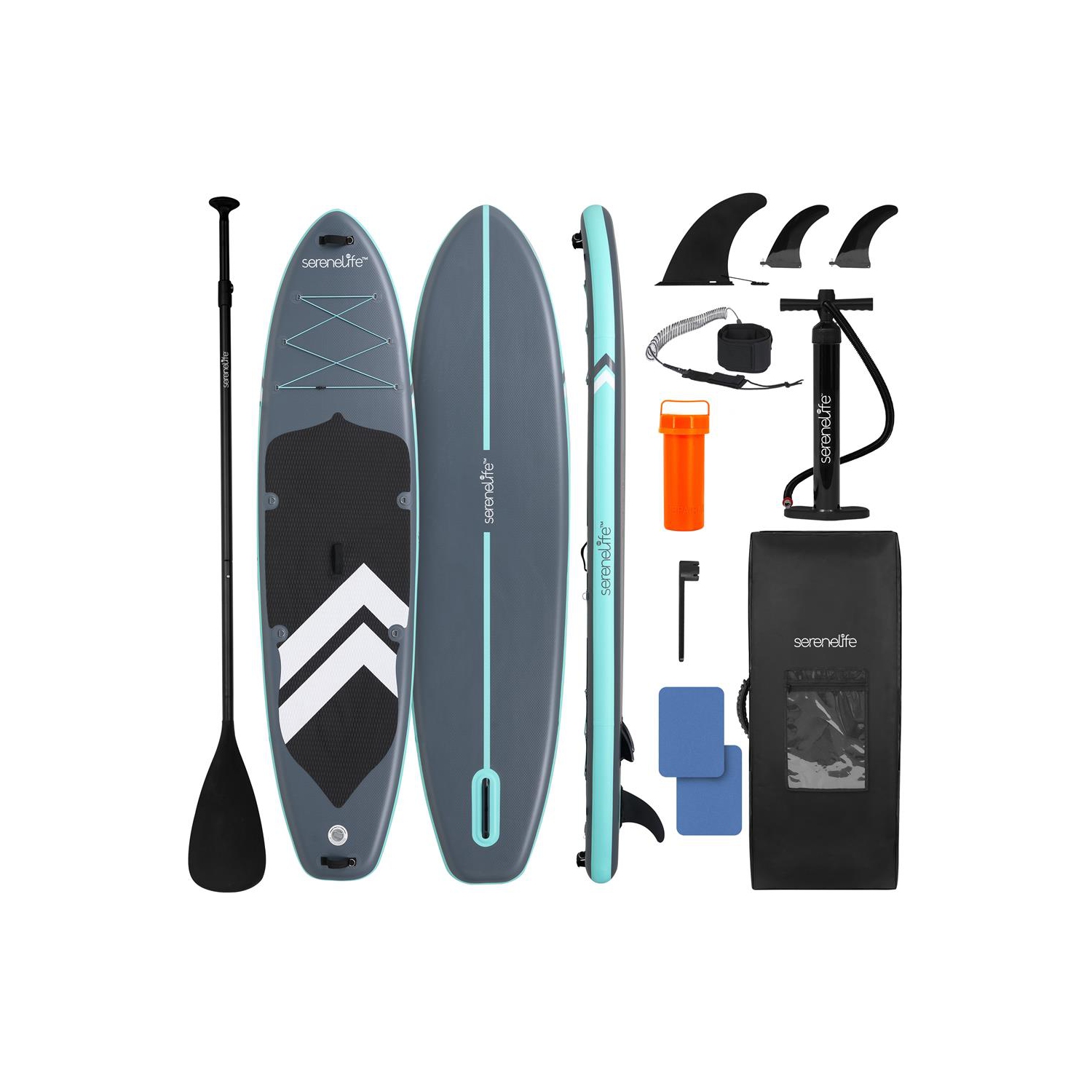 SereneLife Inflatable Stand-Up Paddle Board – 11'6" x 35" Extra Wide SUP for Families – 440 lb Capacity, Non-Slip Deck, Backpack, Paddle, Pump &