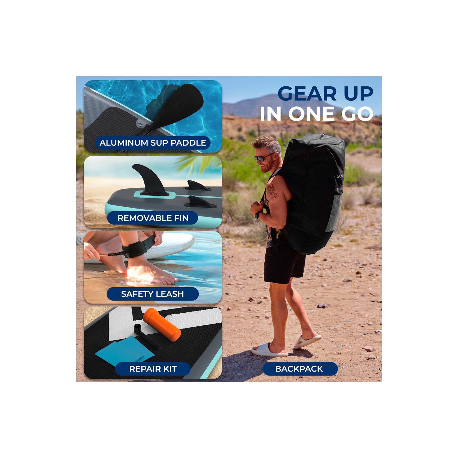 SereneLife Inflatable Stand-Up Paddle Board – 11'6" x 35" Extra Wide SUP for Families – 440 lb Capacity, Non-Slip Deck, Backpack, Paddle, Pump &