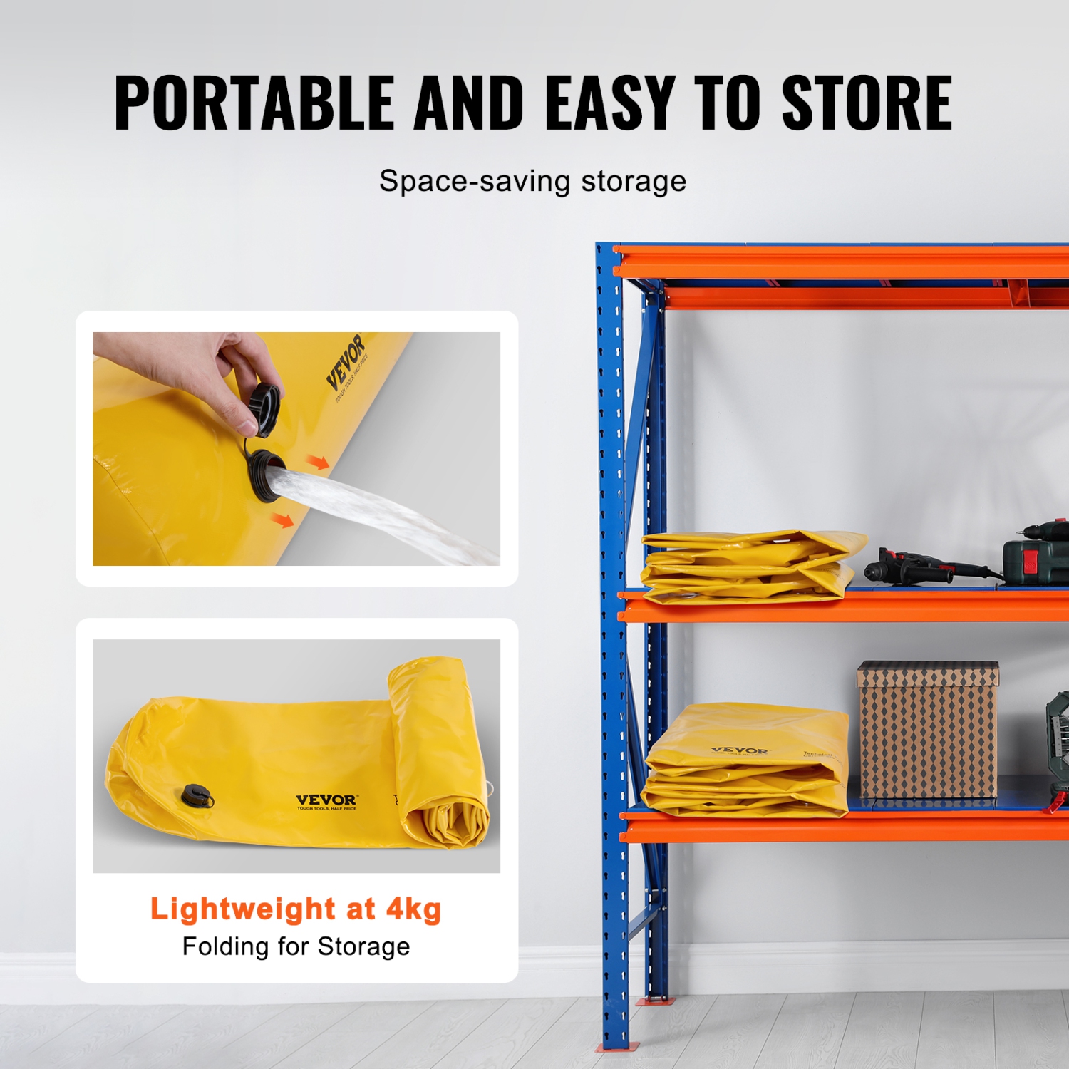 4 barrières d'inondation VEVOR, sacs de rechange pour sacs de sable , barrière d'inondation pour la maison, barrières d'eau pour les inondations,