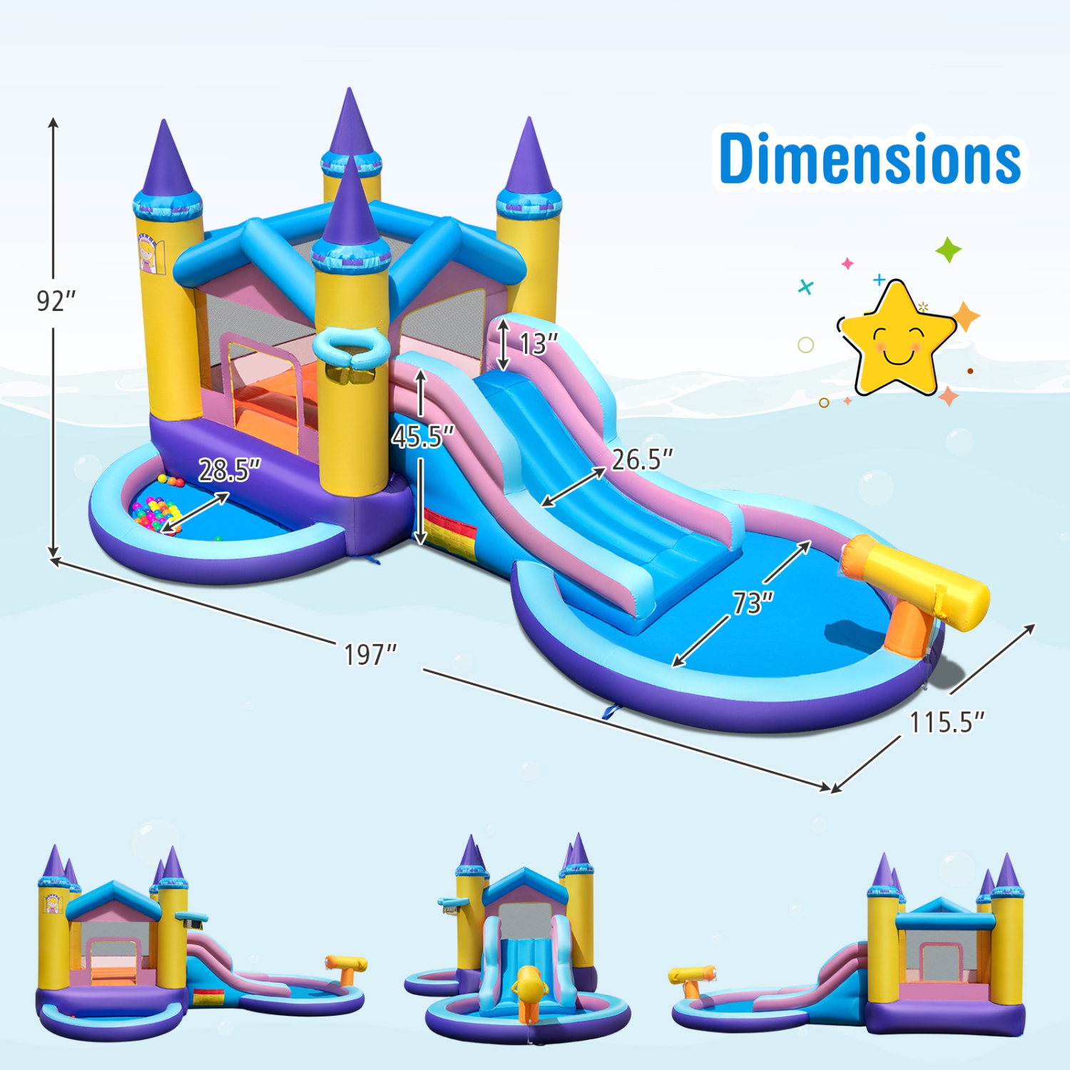Gymax Kids Inflatable Water Slide w/ Slide Splash Pool Water Cannon w/ 680W Blower