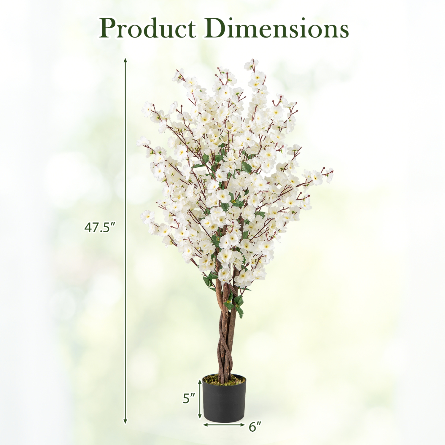 Gymax 47'' Artificial Winter Sweet Tree Faux Plum Blossom Plant w/ White Fabric Flower