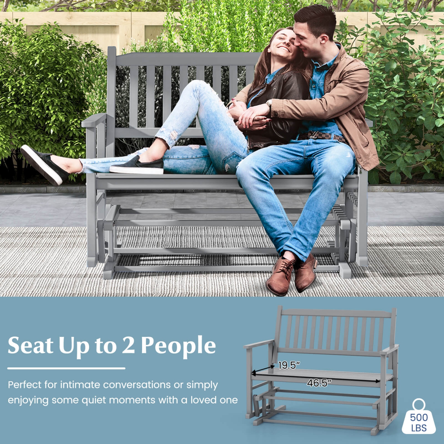 Gymax Patio Glider Loveseat Chair Swing Rocking Bench w/ Curved Backrest & Slatted Seat