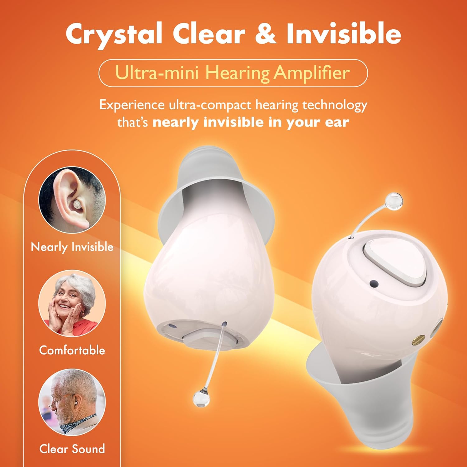 CIC Rechargeable Hearing Amplifier for Seniors & Adults w/Intelligent Noise Reduction - OTC for Men & Women, Near-Invisible, 32-Channel, Easy Use