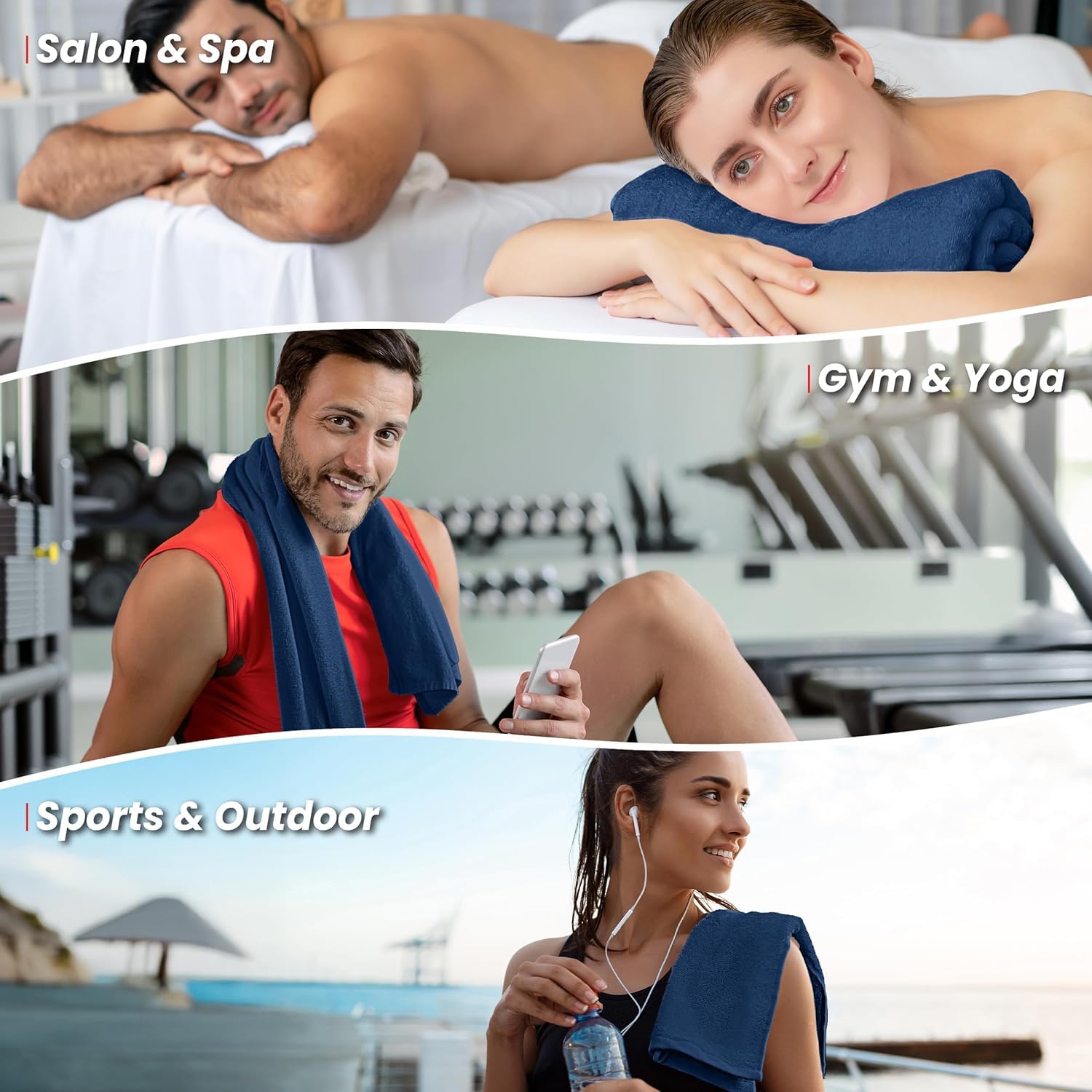 Canadian Linen Yukon Hand Towels Set, 24 Pack, 15"x25", Soft Absorbent Cotton Lightweight Quick Dry Fingertip Towels for Salons Spa Massage Wrap, Navy