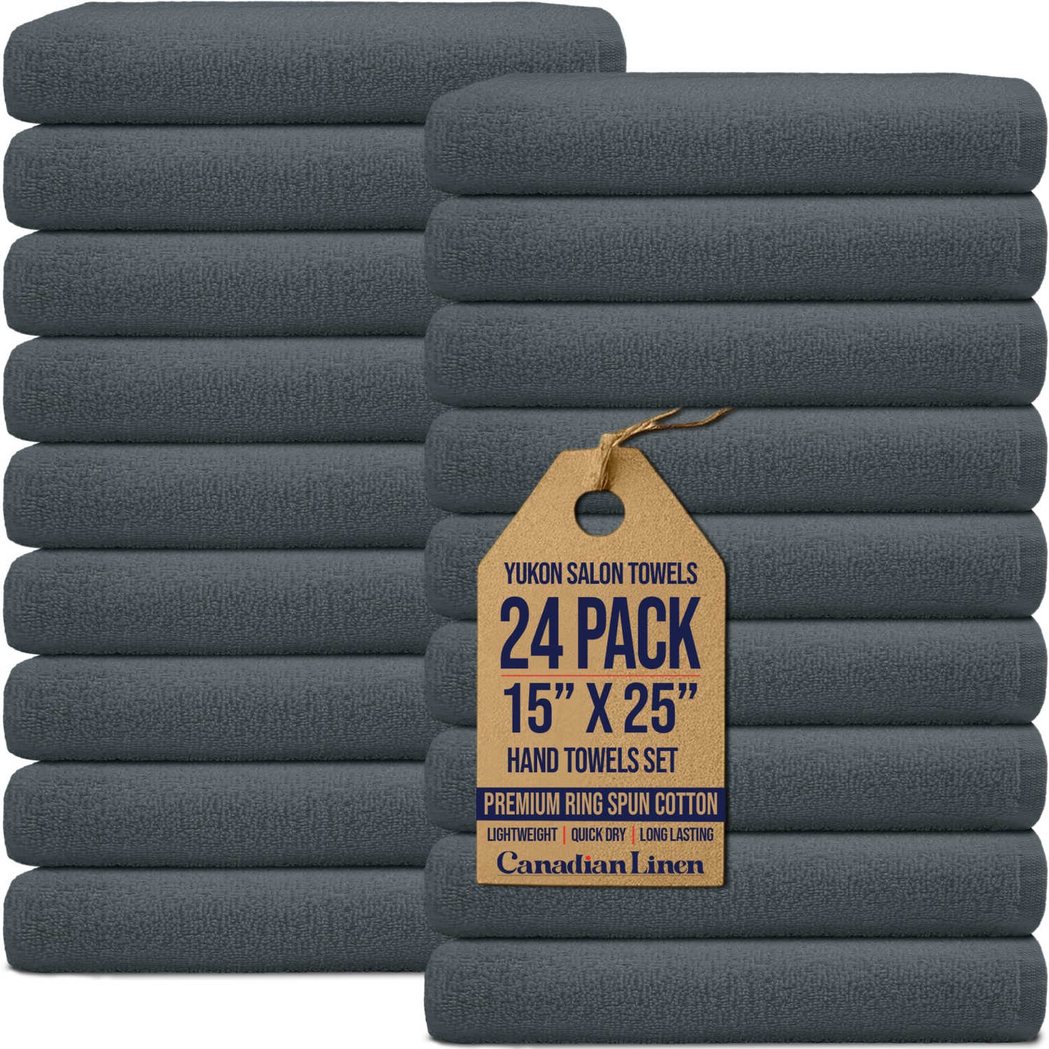 Canadian Linen Yukon Hand Towels Set, 24 Pack, 15"x25", Soft Absorbent Cotton Quick Dry Lightweight Hand Towel for Salons, Spa, Home Kitchen Gym, Grey