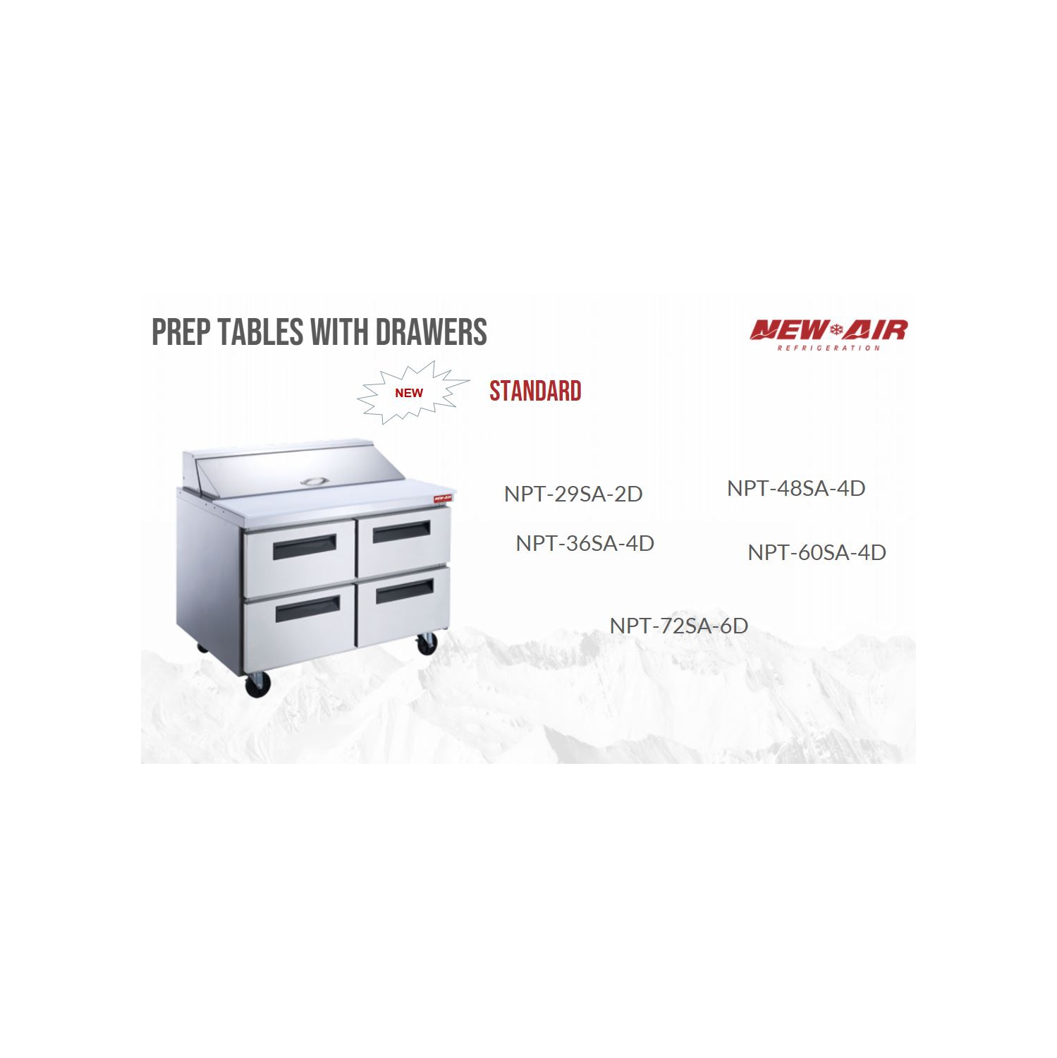 New Air NPT-60SA-4D 60" Refrigerated Salad/Sandwich Prep Table - Ideal for restaurants, cafeterias and food processing spaces