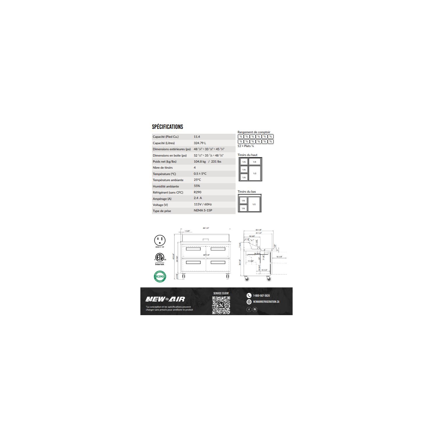 New Air NPT-48SA-4D 48" Refrigerated Salad/Sandwich Prep Table - Ideal for restaurants, cafeterias and food processing spaces