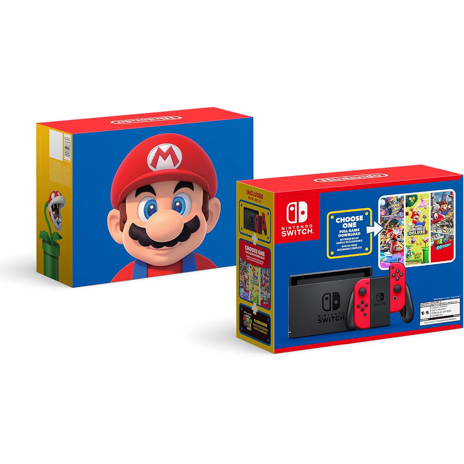 Refurbished (Good)Nintendo Switch Console with Red Joy-Con - Mario Choose One Bundle