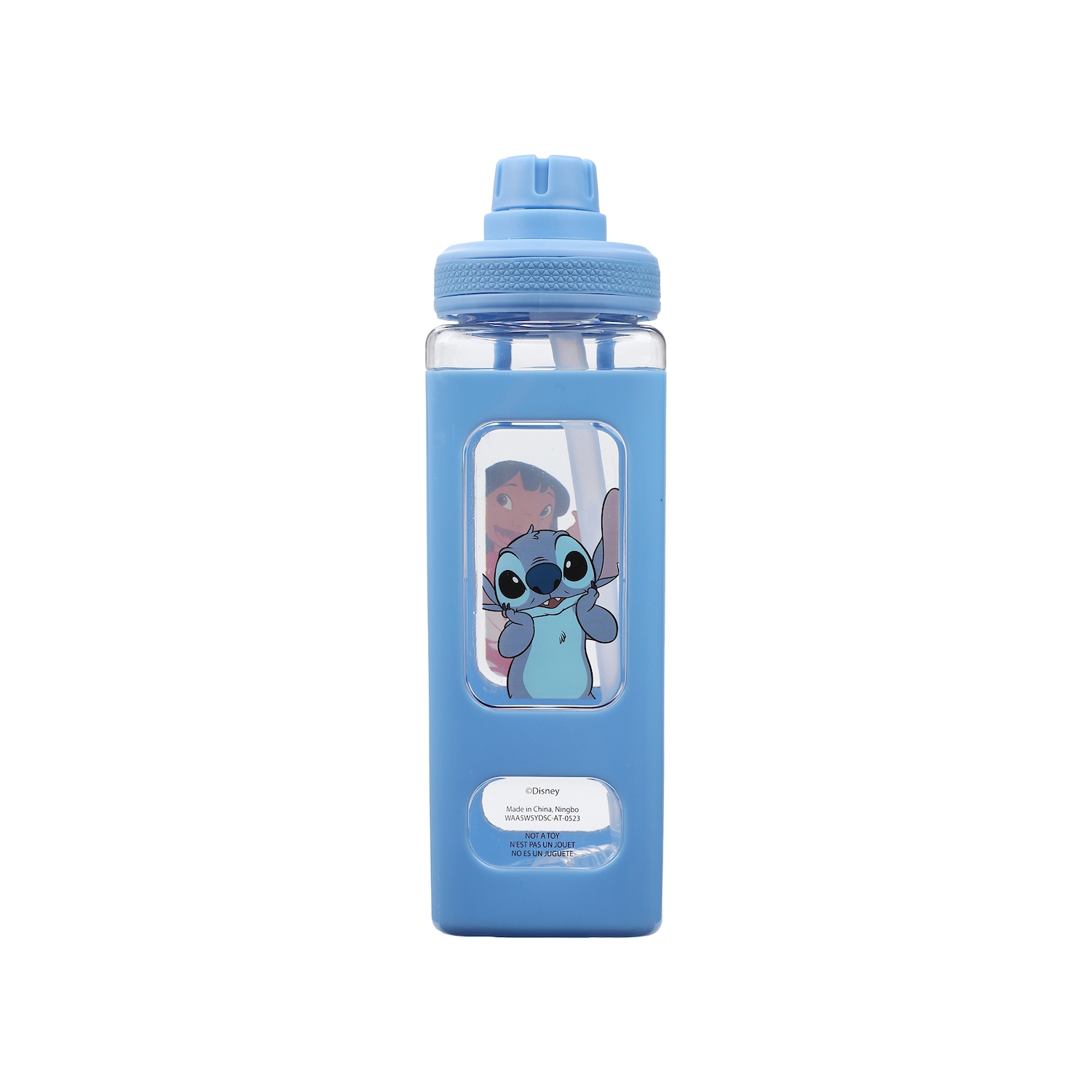Lilo & Stitch Waving Characters 24 oz Blue Square Plastic Water Bottle
