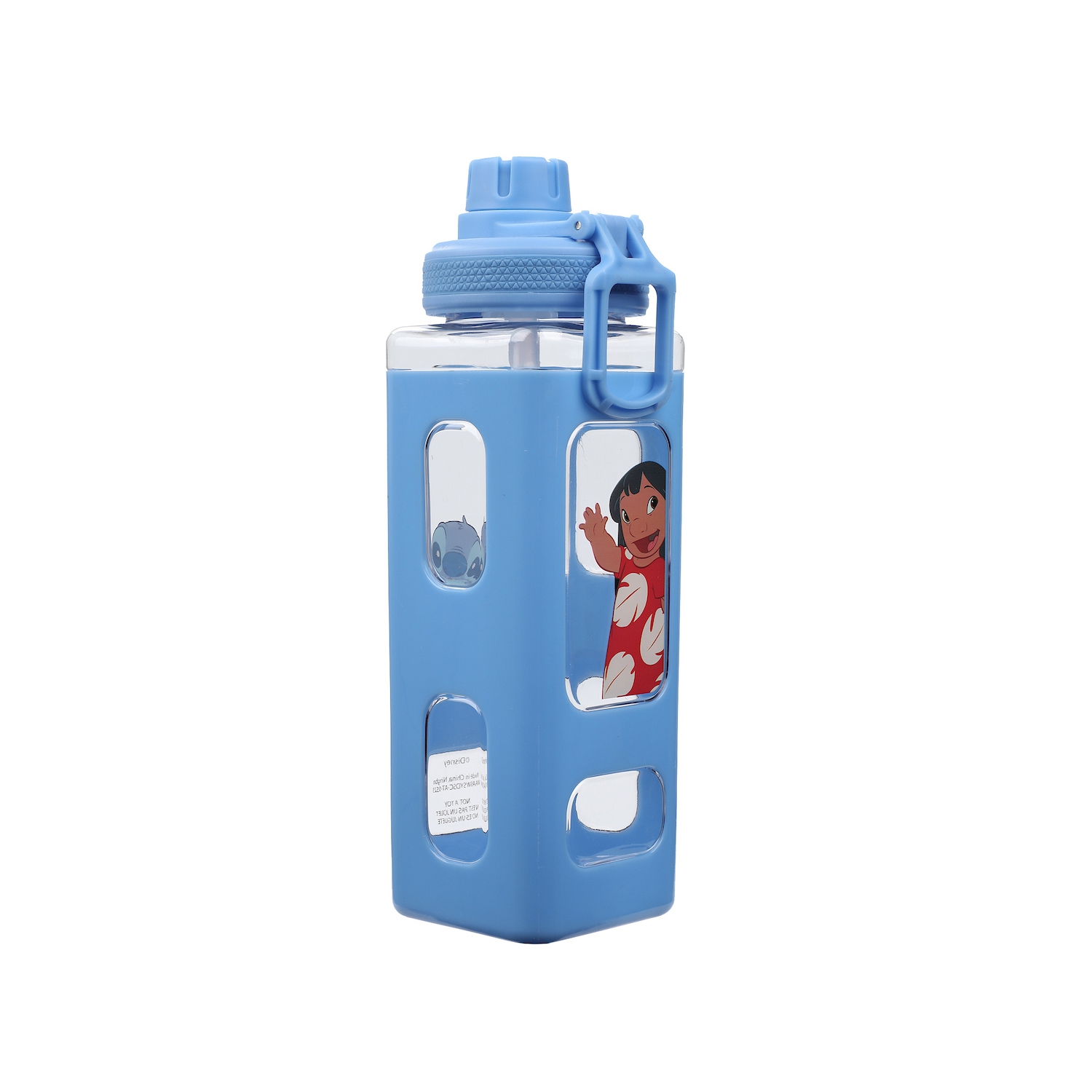 Lilo & Stitch Waving Characters 24 oz Blue Square Plastic Water Bottle