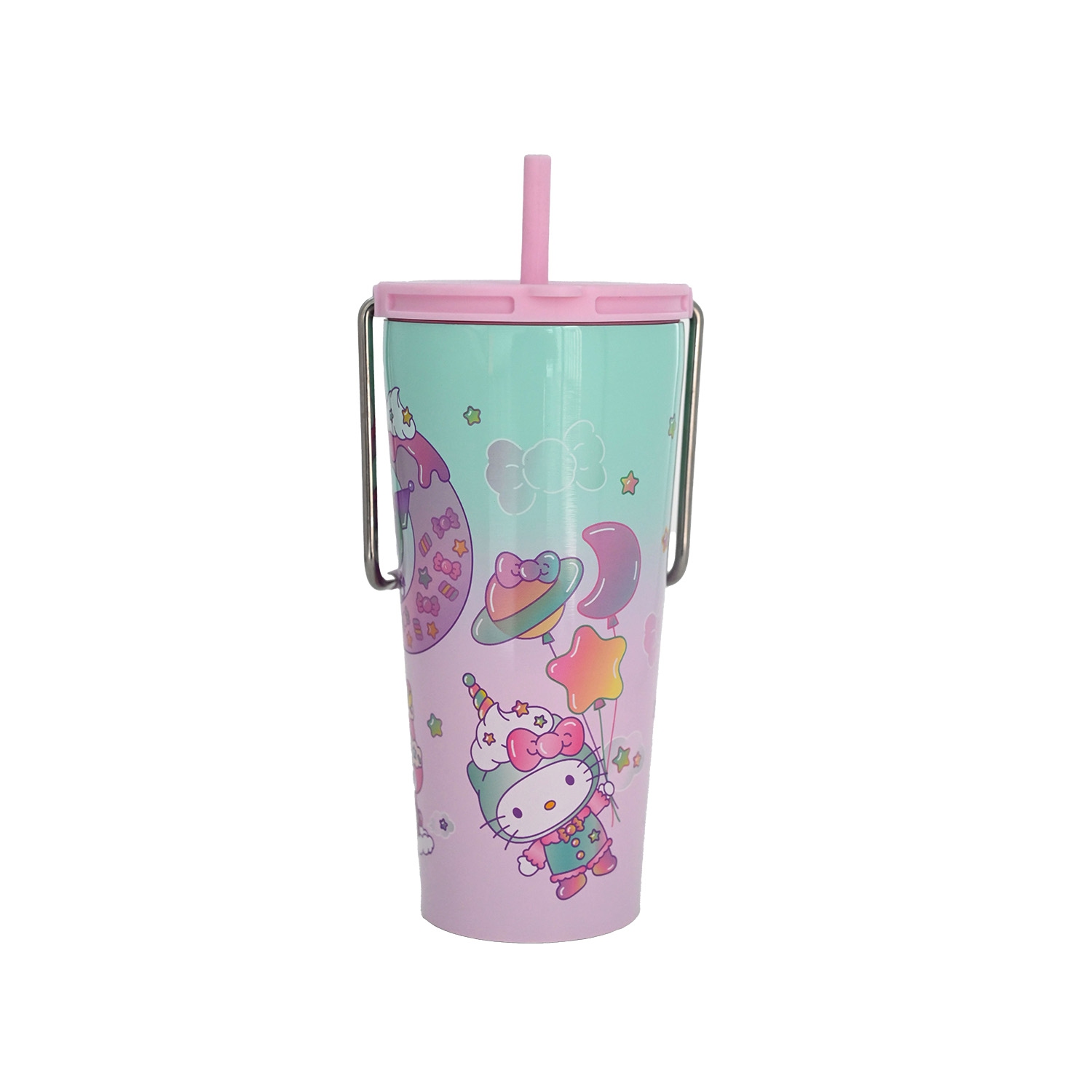Gobelet 20&nbsp;oz en acier inoxydable avec paille et poignée Hello Kitty x Friends