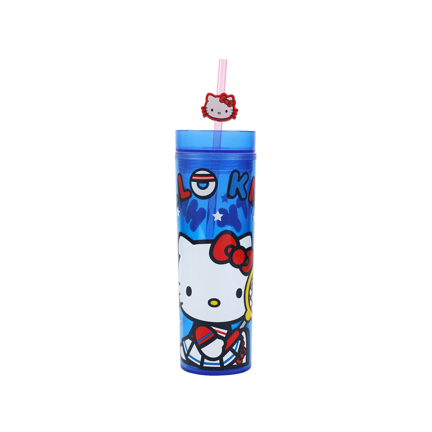 Hello Kitty Tennis 16 Oz Blue Plastic Cup With Straw & Lid
