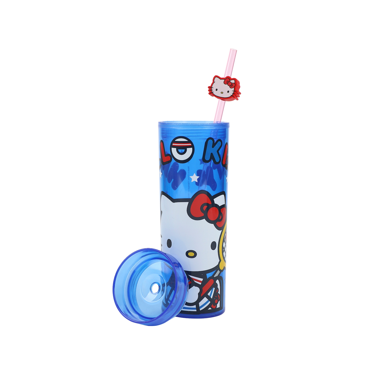 Hello Kitty Tennis 16 Oz Blue Plastic Cup With Straw & Lid