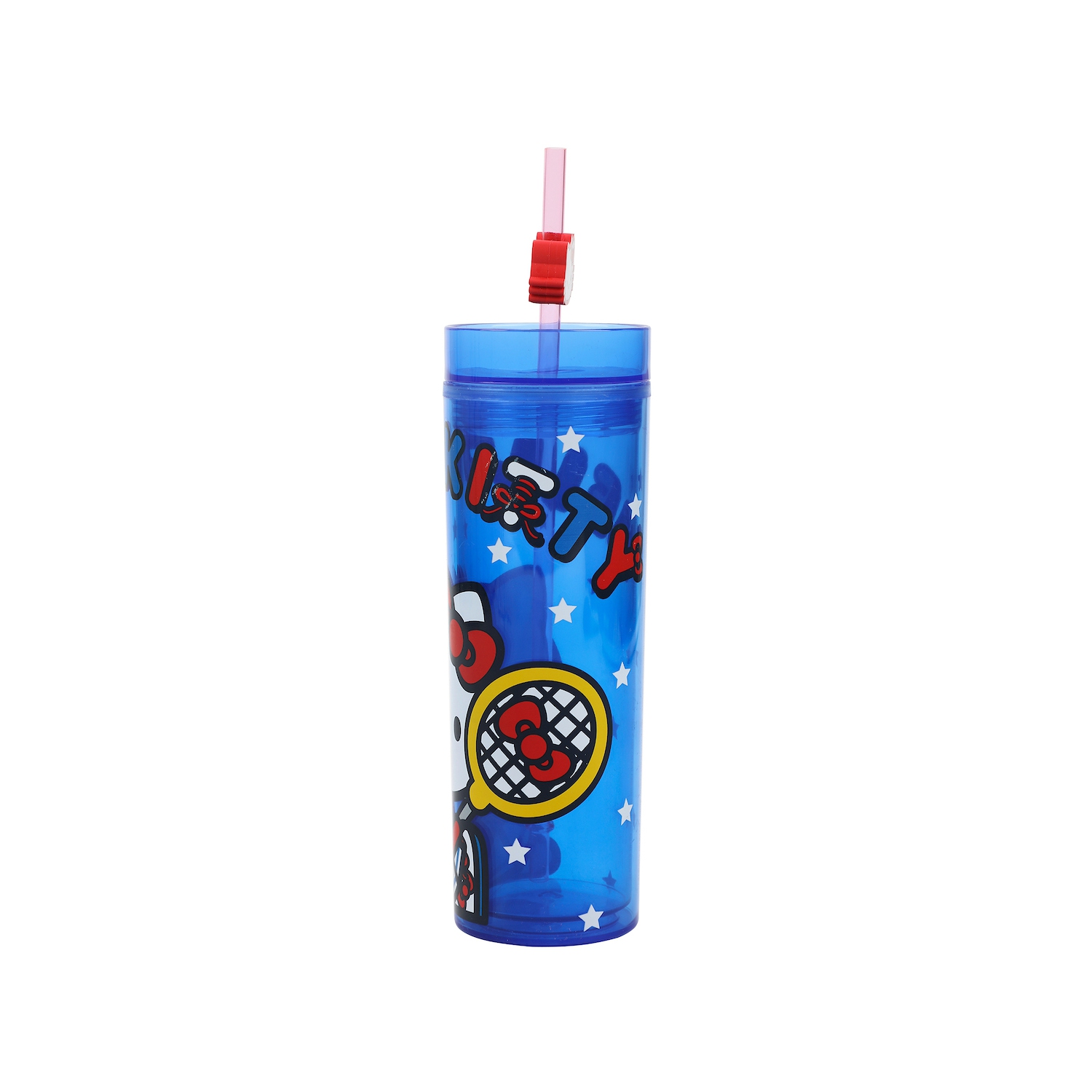 Hello Kitty Tennis 16 Oz Blue Plastic Cup With Straw & Lid