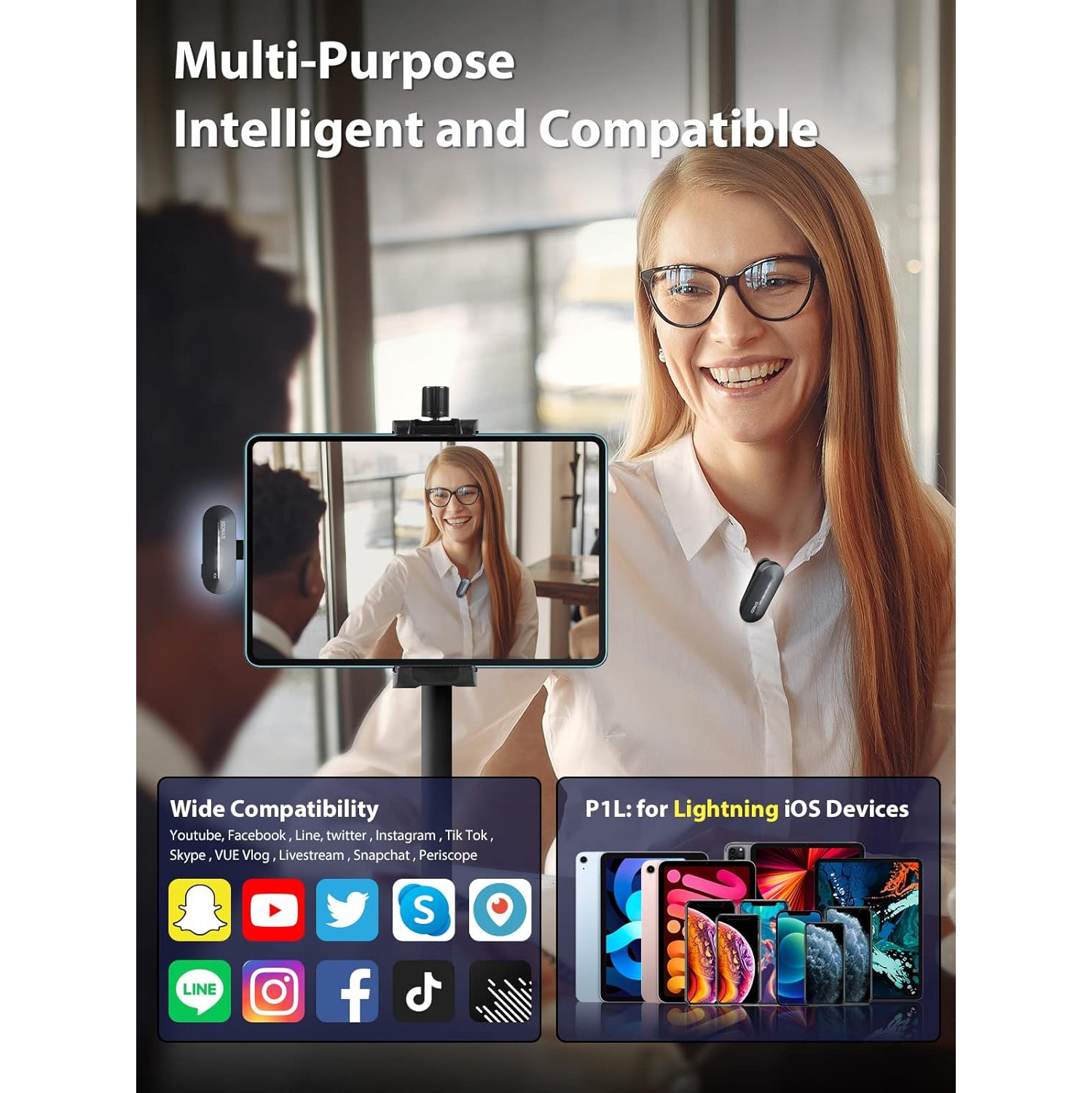 Synco P1L Lightning Lapel Professional Lavalier Microphone Plug & Play with Charging Case for iPhone and iPad