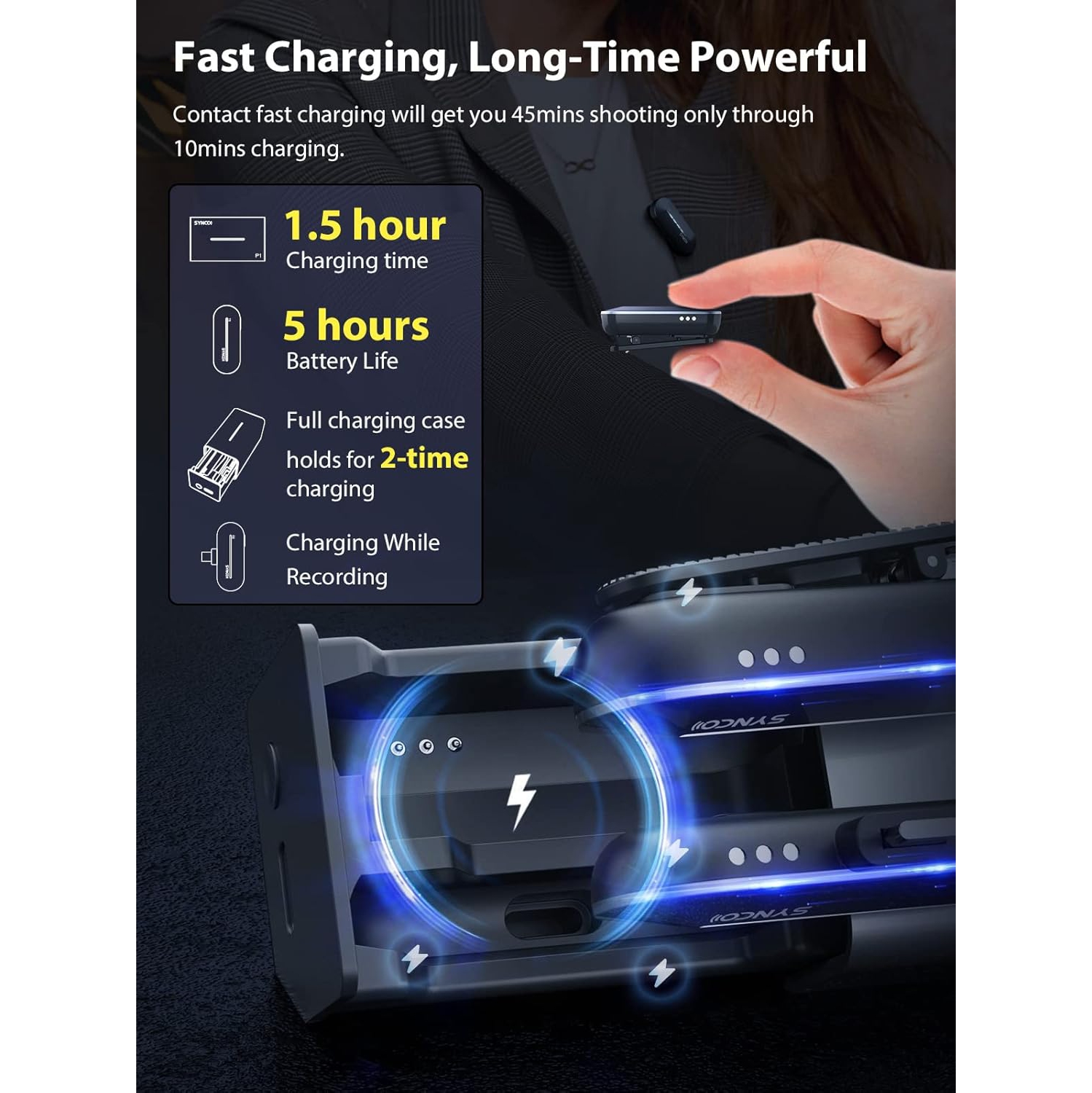 Synco P1L Lightning Lapel Professional Lavalier Microphone Plug & Play with Charging Case for iPhone and iPad