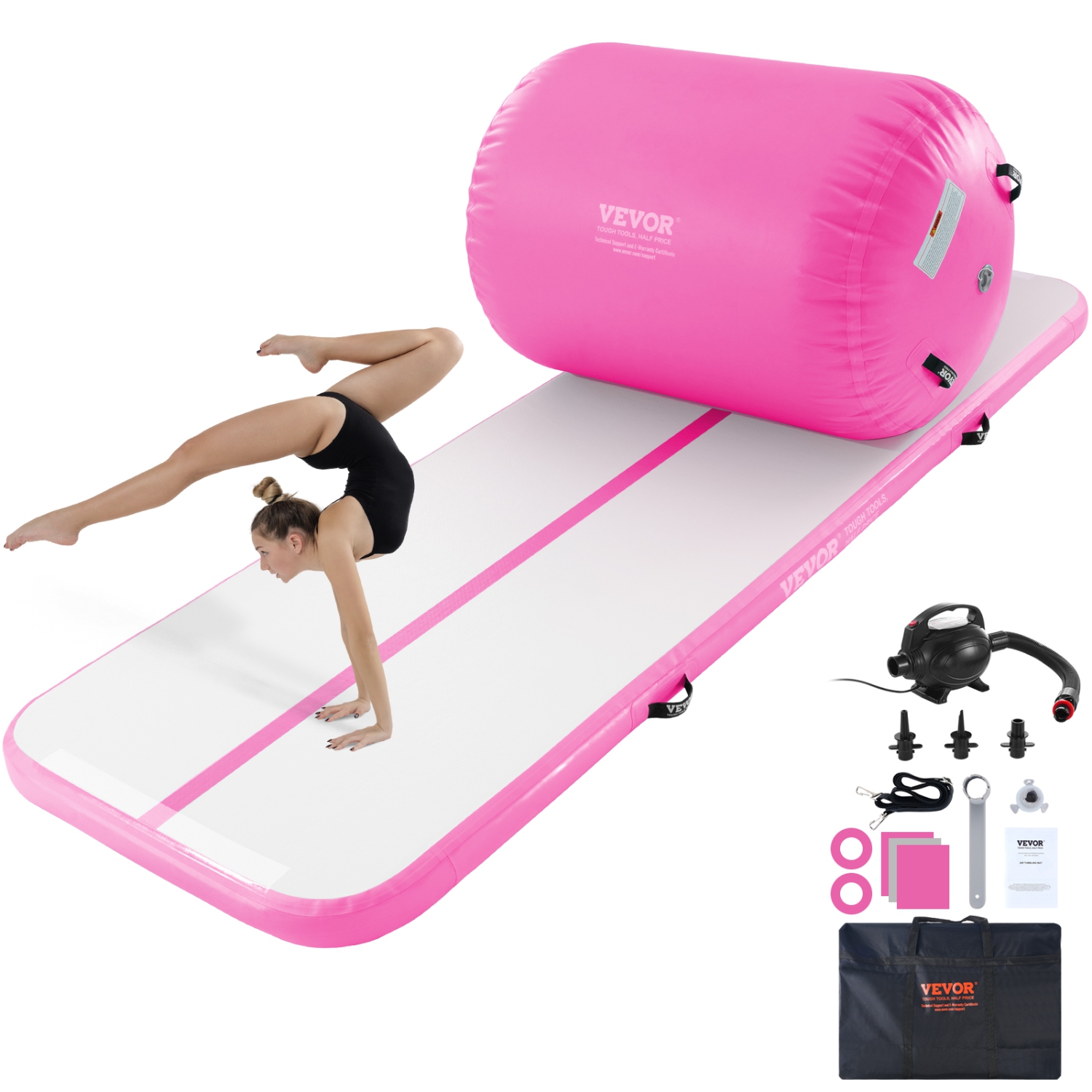 VEVOR Inflatable Gymnastics Air Mat Set, 2 PCS Tumbling Mat, Tumble Track with Electric Pump, Air Roller Barrel Gymnastics Equipment, Training Mats