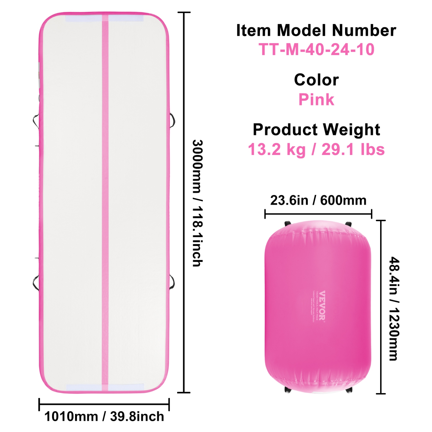 VEVOR Inflatable Gymnastics Air Mat Set, 2 PCS Tumbling Mat, Tumble Track with Electric Pump, Air Roller Barrel Gymnastics Equipment, Training Mats