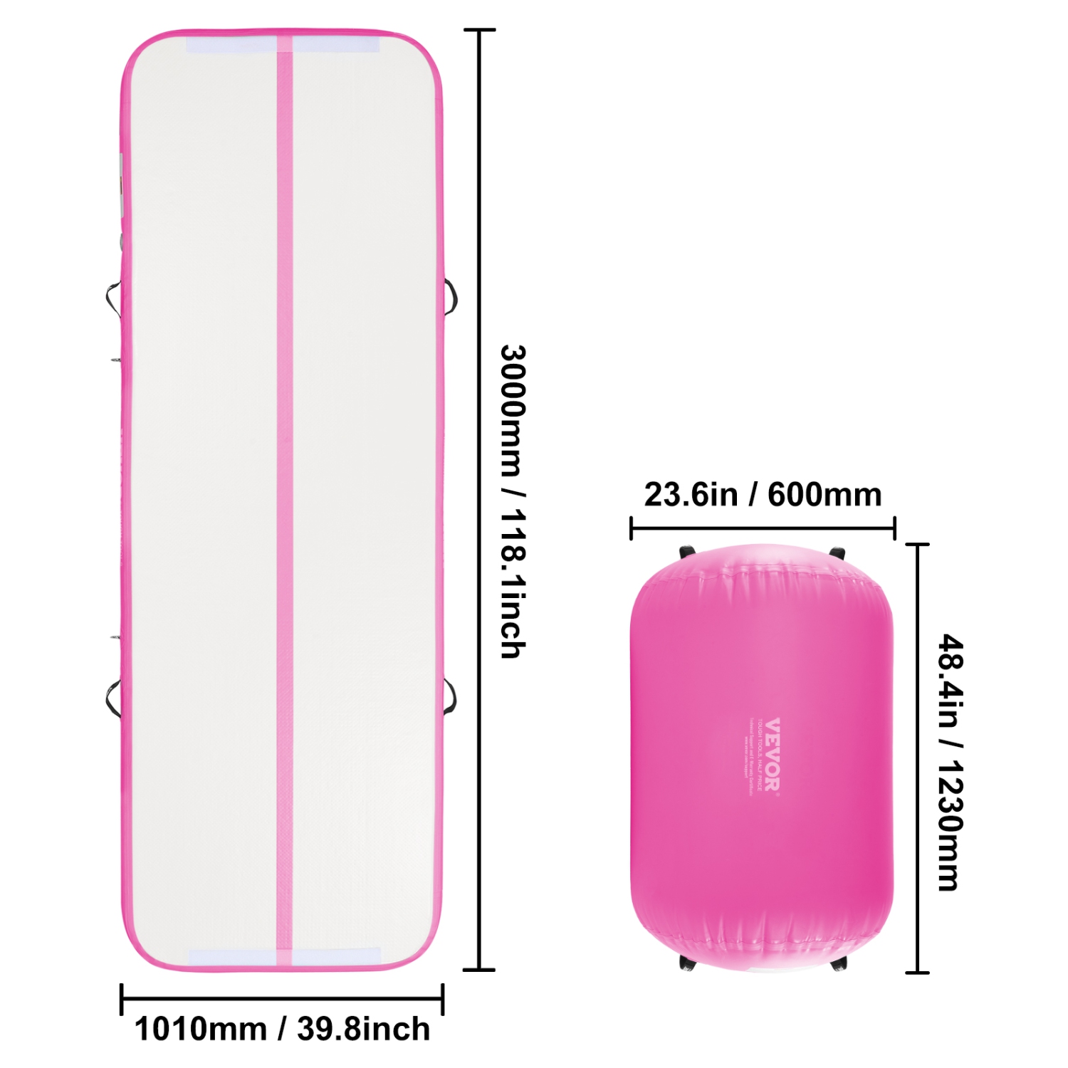 VEVOR Inflatable Gymnastics Air Mat Set, 2 PCS Tumbling Mat, Tumble Track with Electric Pump, Air Roller Barrel Gymnastics Equipment, Training Mats