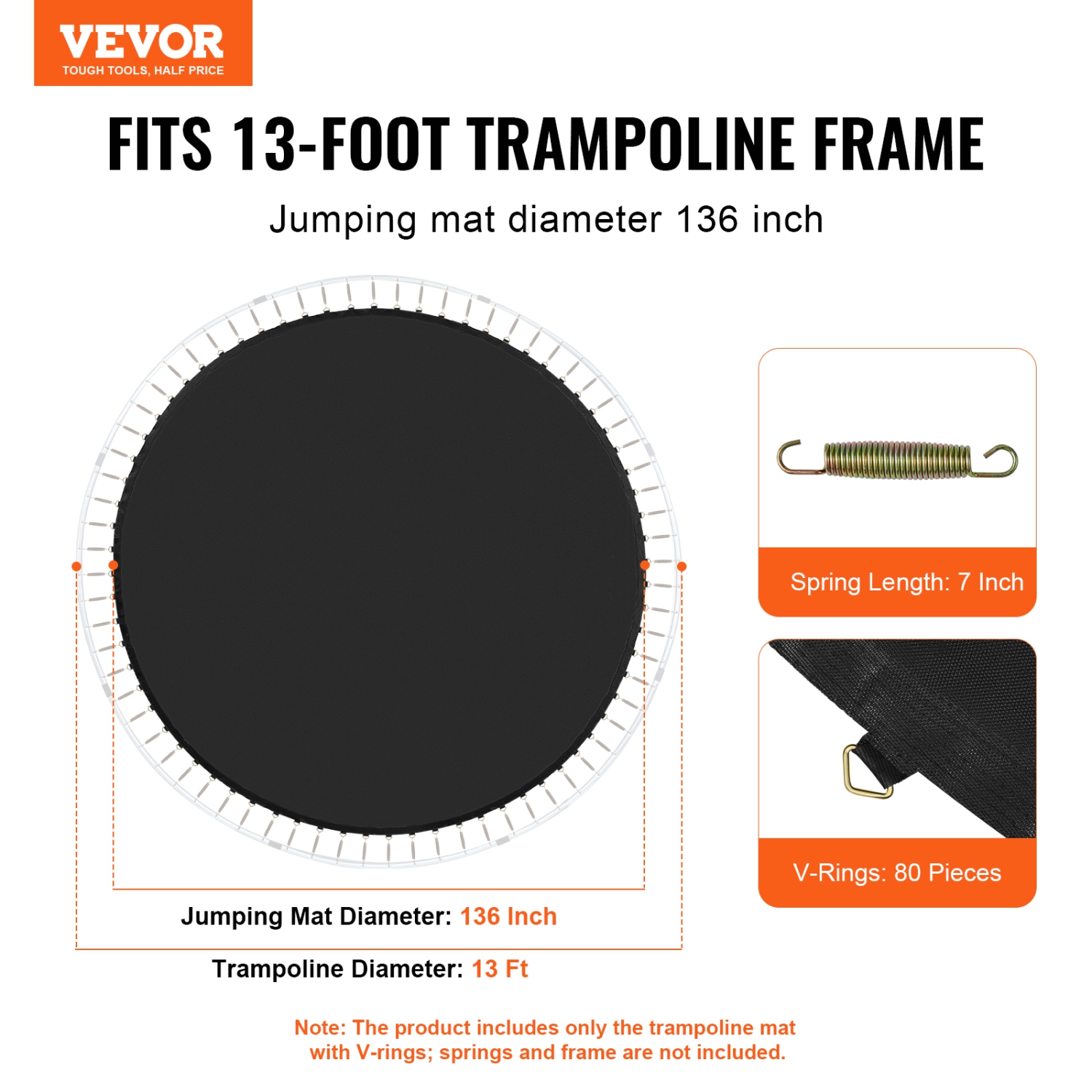 VEVOR Replacement Trampoline Mat, Jumping Mat Fits 13ft Frame, Universal Jumping Mat for 13ft Round Trampoline, Reinforce UV-Resistant Mat with