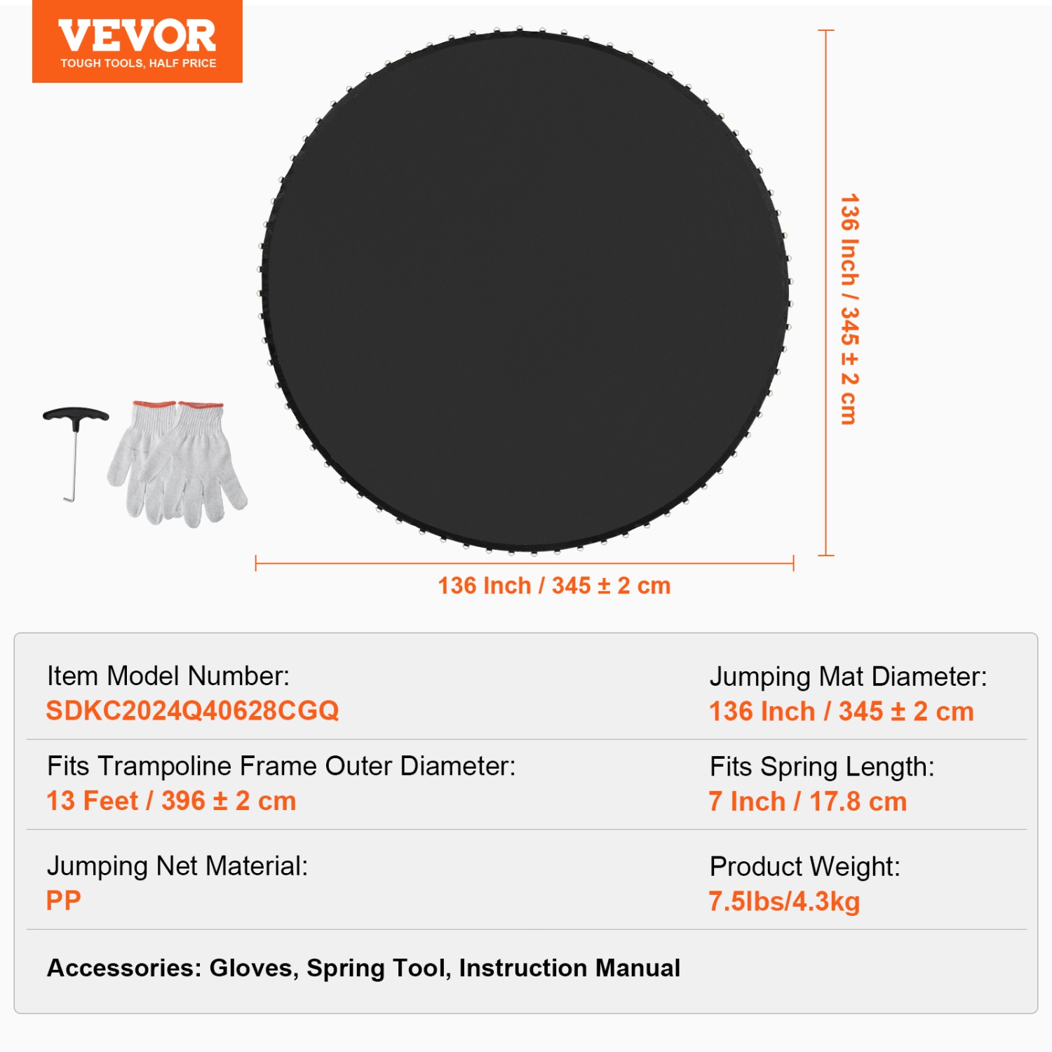 VEVOR Replacement Trampoline Mat, Jumping Mat Fits 13ft Frame, Universal Jumping Mat for 13ft Round Trampoline, Reinforce UV-Resistant Mat with