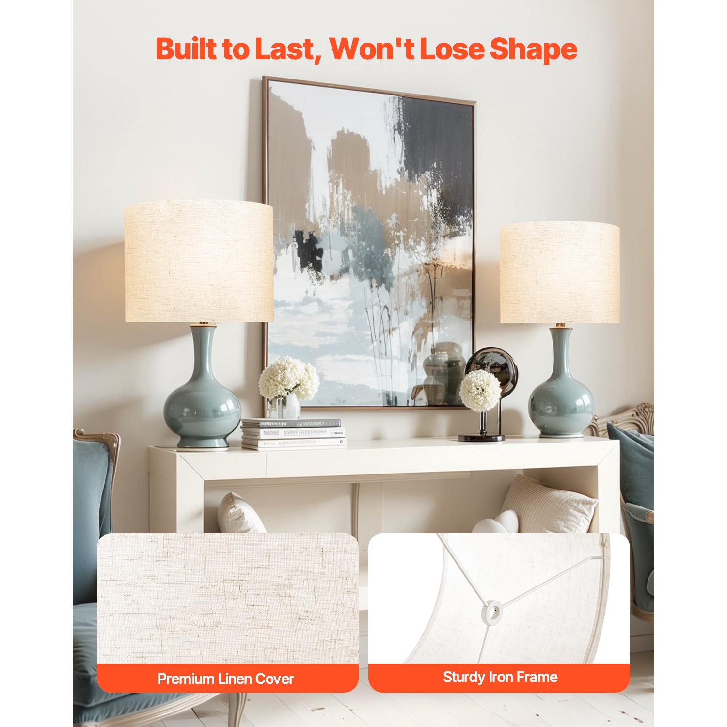 Ensemble de 2 abat-jour en forme de tambour VEVOR, 13&nbsp;po haut x 13&nbsp;po bas x 10&nbsp;po haut, abat-jour moyen en lin tambour, abat-jour de