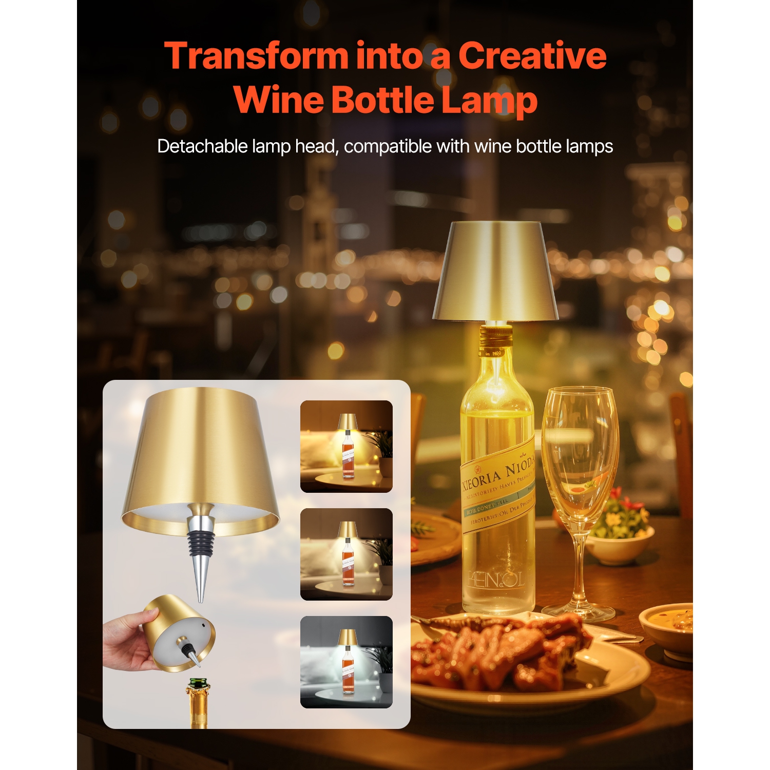 VEVOR 2-Pack Cordless Table Lamp, 5200mAh Built-in Rechargeable Battery Desk Lamp, Stepless Dimming Up, 3 Adjustable Heights, Detachable Lampshade