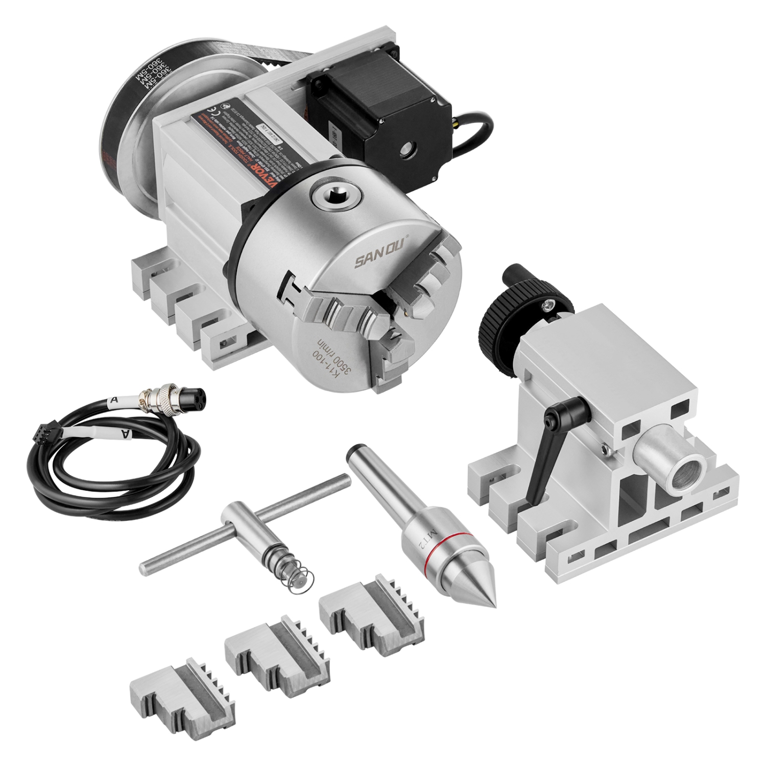 VEVOR K11-100mm Dividing Head,3-Jaw Chuck, 2.6"/65 mm Center Height MT2 Tailstock 6:1 Gear Ratio，CNC Router Milling Machine Rotational Axis 4th Axis