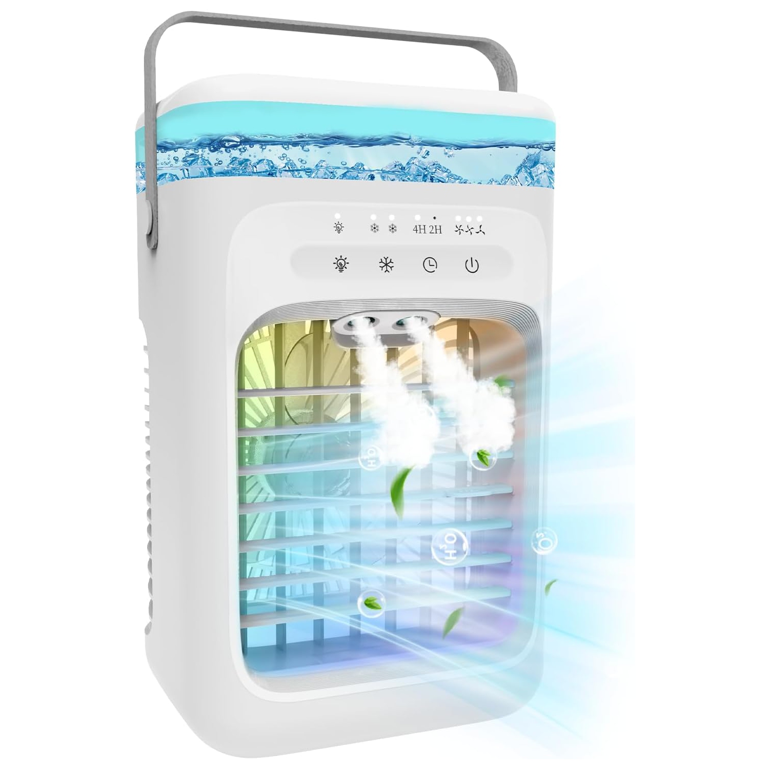 Portable Evaporative Air Cooler – 3 Fan Speeds, 2–4 Hour Timer, 7-Colour LED Light, Eco-Friendly Mini Cooling Fan for Home, Bedroom, Office & Travel