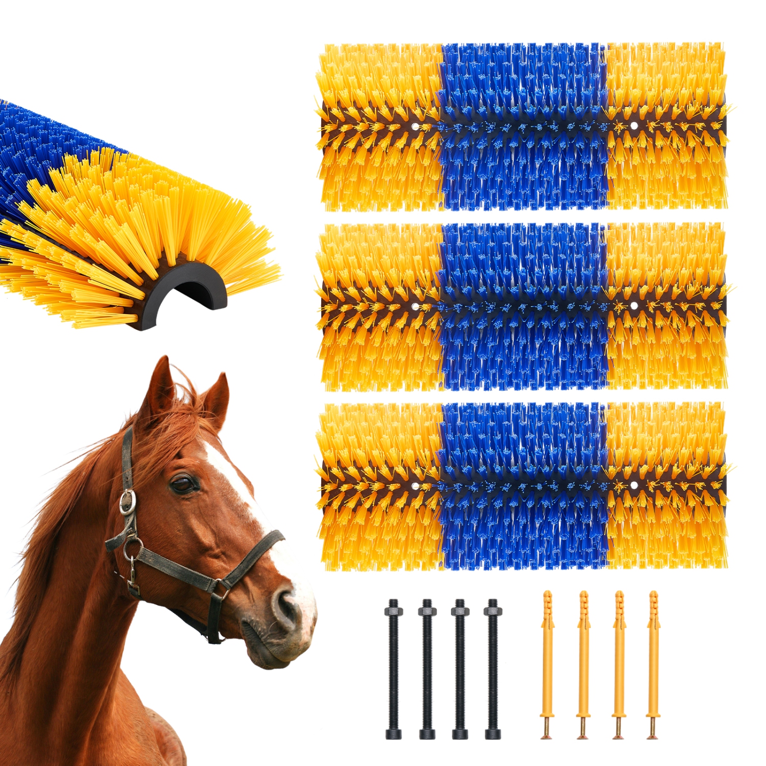 VEVOR 3 Pcs Livestock Scratching Brush, with 6 Screws, 20 x 7.5 in, for Back Itch Relief & Keep Cleaning, Grooming & Scratching Post Brush for Horse,